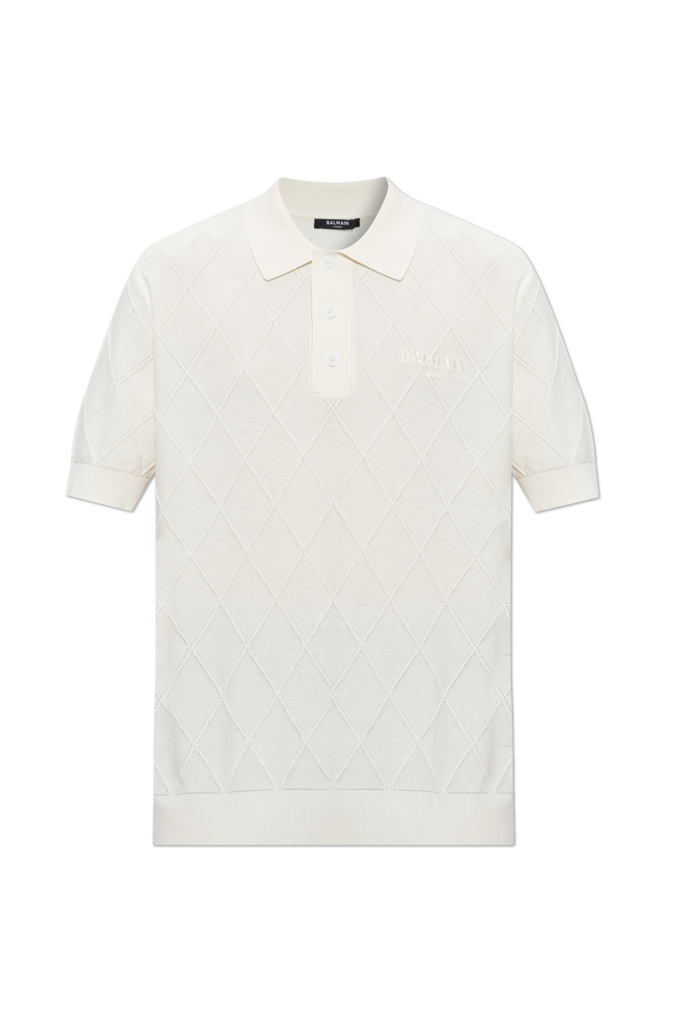 Balmain Polo Z Wyszytym Logo, Mężczyźni, Kremowy