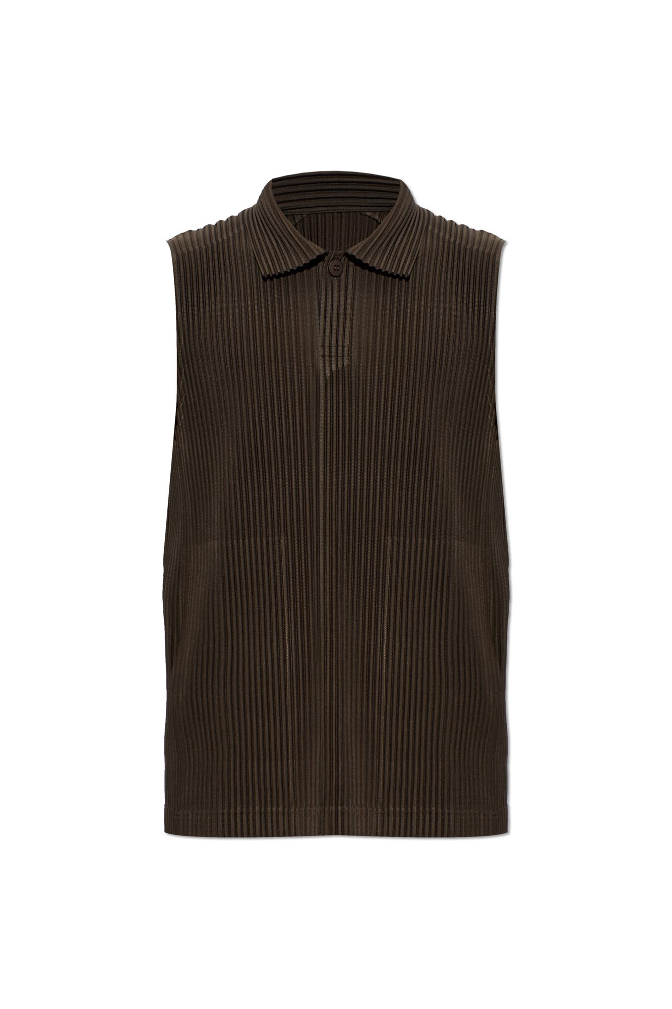 Homme Plissé Issey Miyake Plisowane Polo Bez Rękawów, Mężczyźni, Brązowy