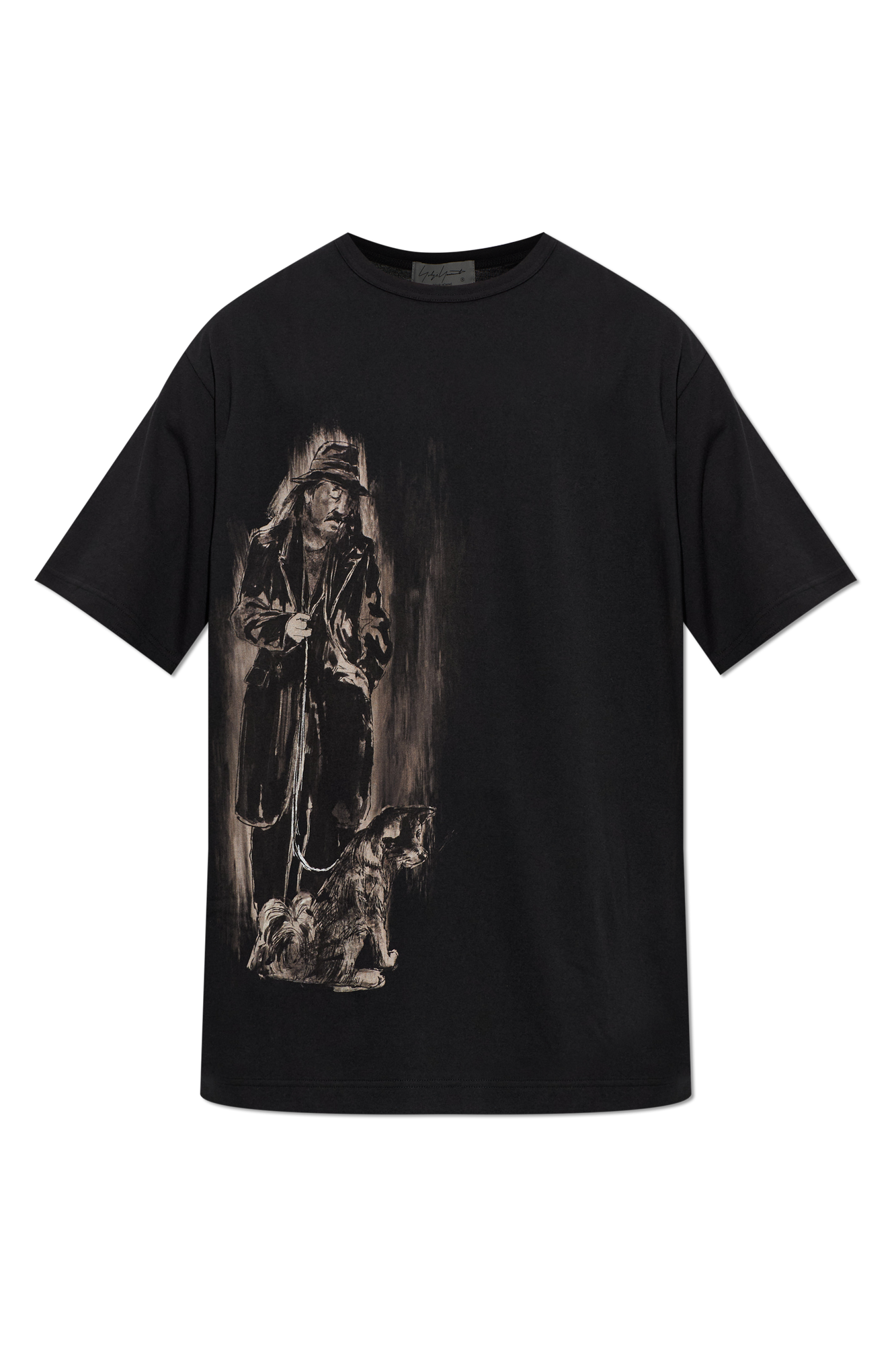 Yohji Yamamoto T-shirt Z Nadrukiem, Mężczyźni, Czarny