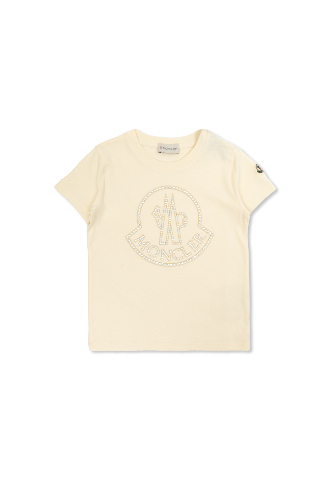 Moncler Enfant T-shirt Z Logo Wykończonym Połyskującymi Kryształami, Unisex, Kremowy