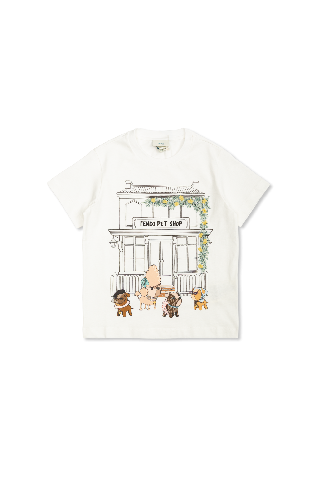 Fendi Kids Bawełniany T-shirt Z Nadrukiem, Unisex, Biały