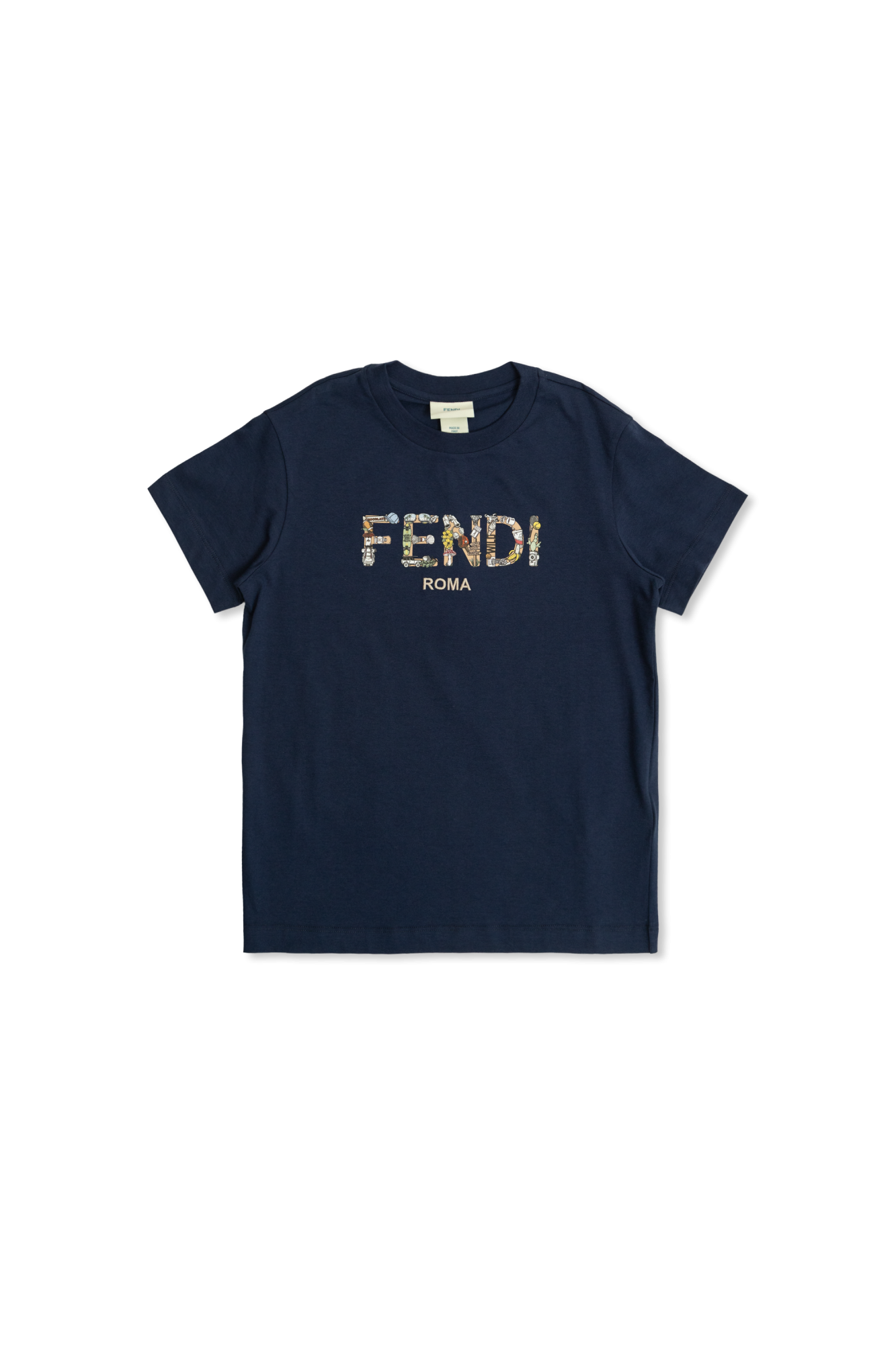 Fendi Kids T-shirt Z Kolorowo Nadrukowanym Logo, Unisex, Granatowy