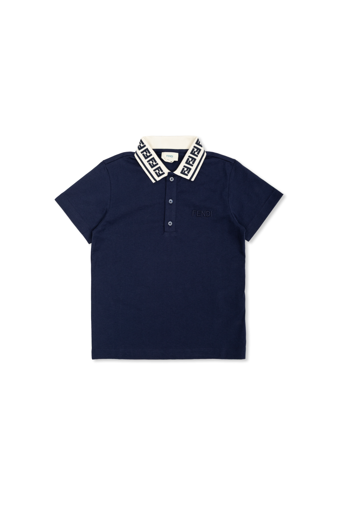 Fendi Kids Bawełniane Polo Z Wyszytym Logo, Unisex, Granatowy