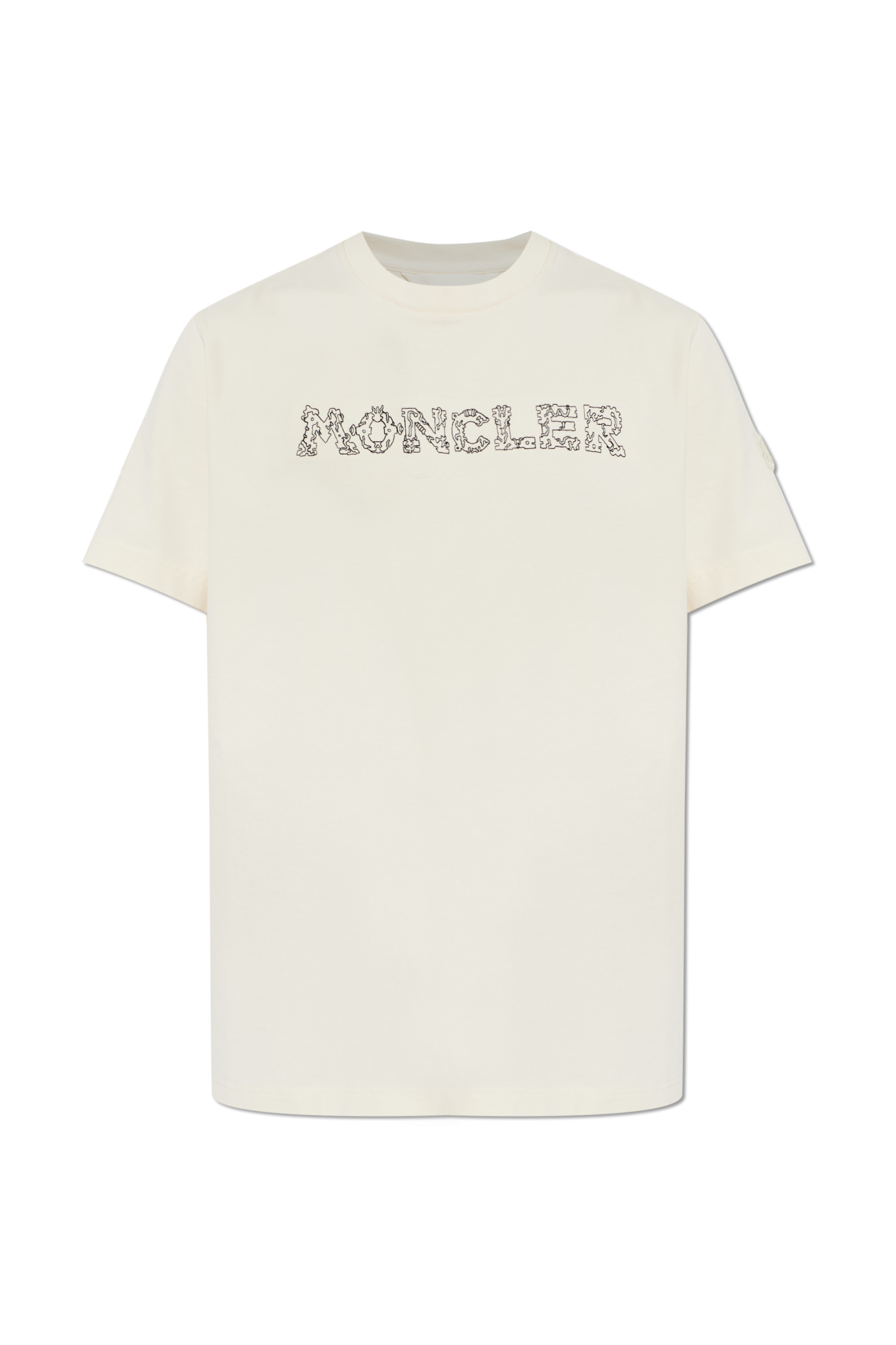 Moncler T-shirt Z Wyszytym Logo, Mężczyźni, Kremowy