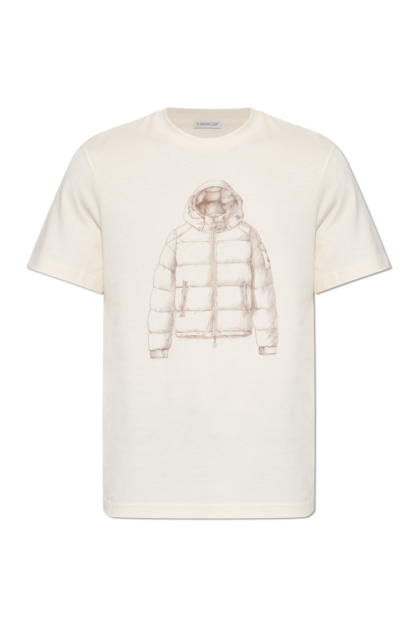 Moncler T-shirt Z Nadrukiem, Mężczyźni, Kremowy