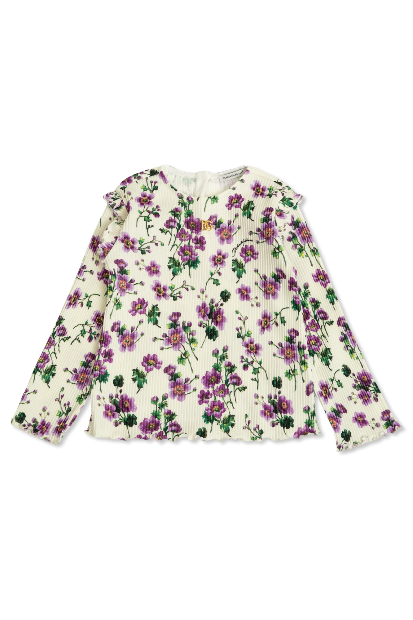 Dolce & Gabbana Kids Prążkowany Top Z Motywem Kwiatowym, Unisex, Kremowy