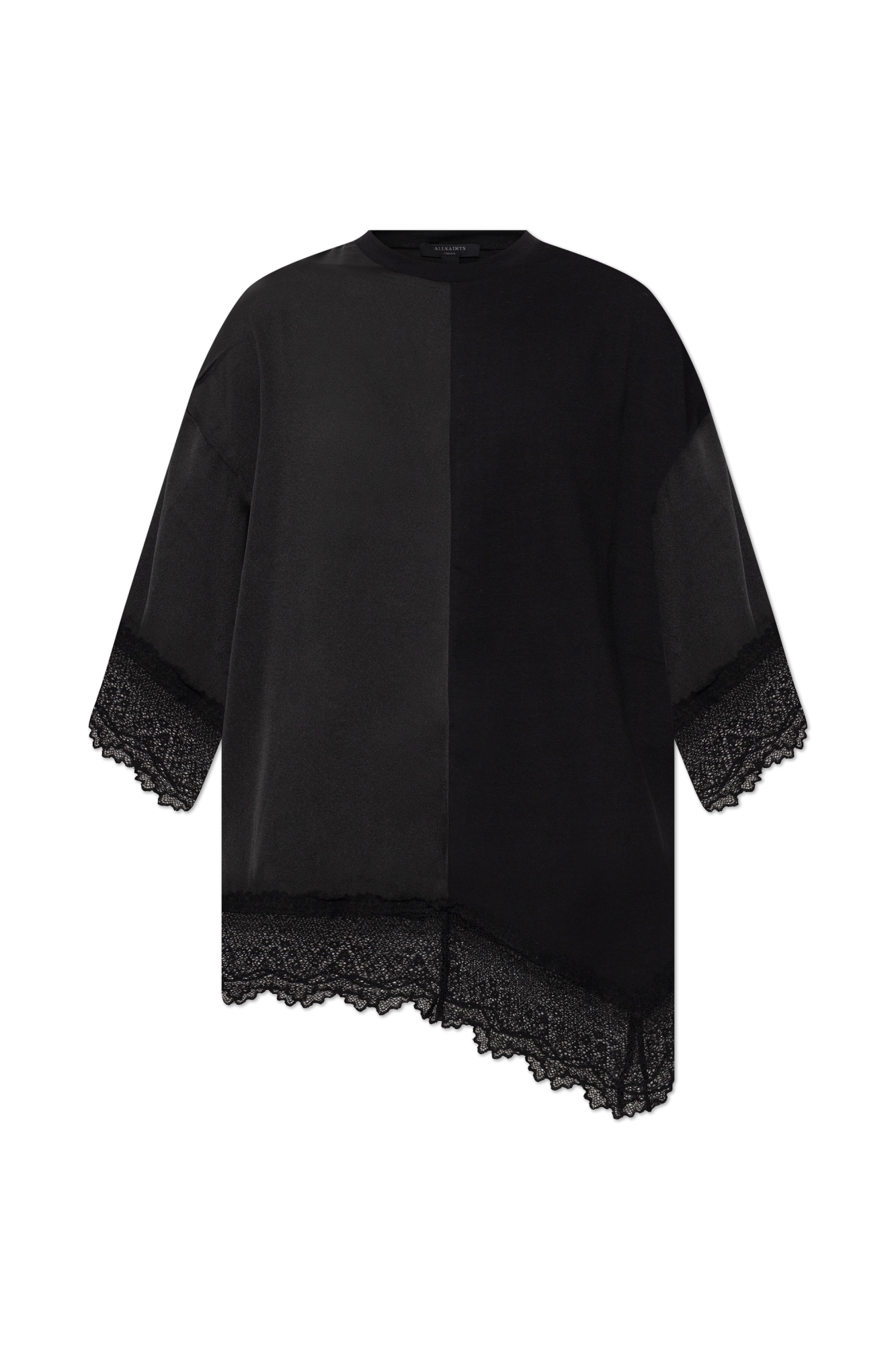 AllSaints T-shirt Z Koronkowym Wykończeniem ‘Lenny’, Kobiety, Czarny