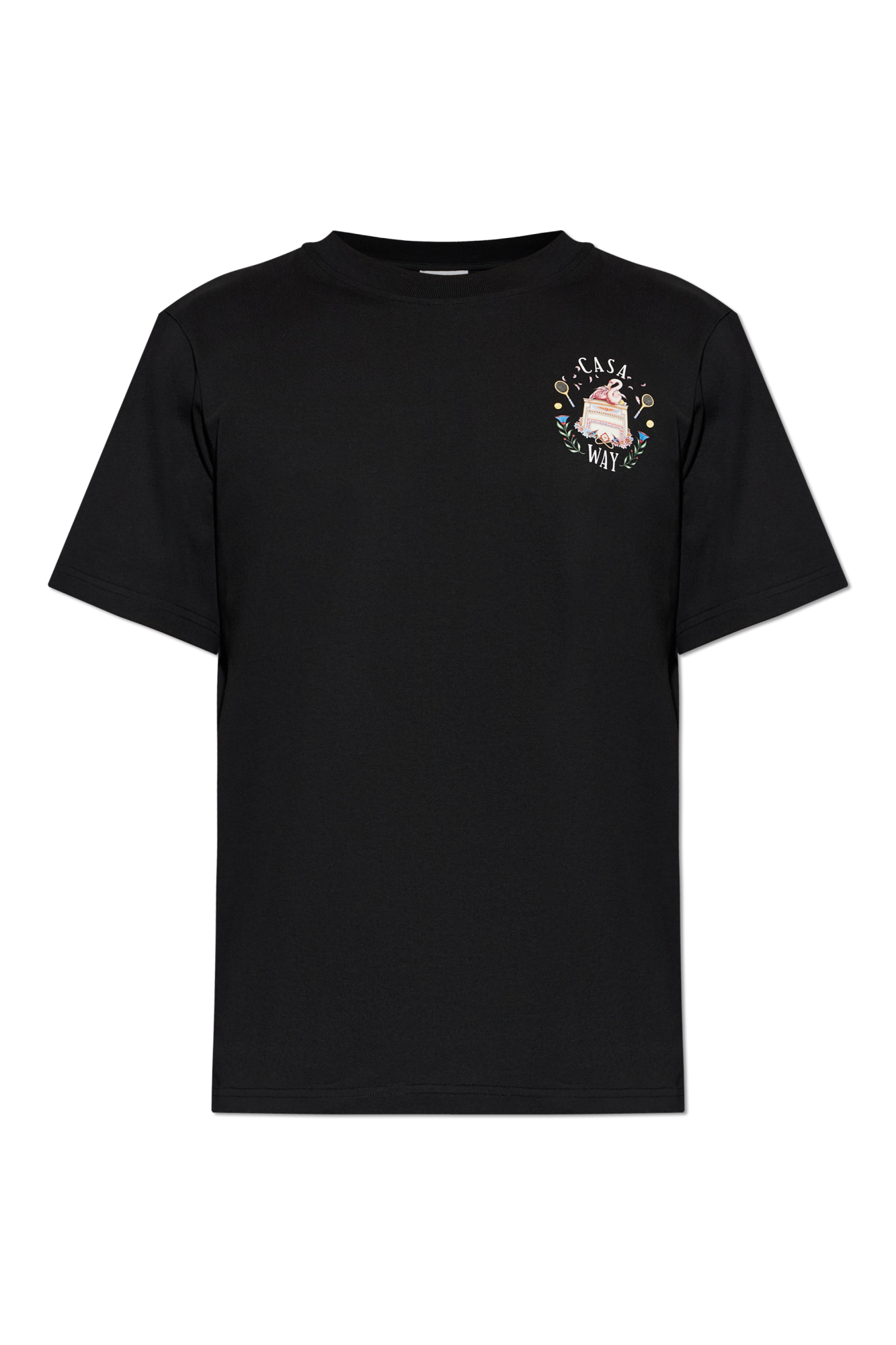 Casablanca T-shirt Z Kolorowym Nadrukiem, Mężczyźni, Czarny