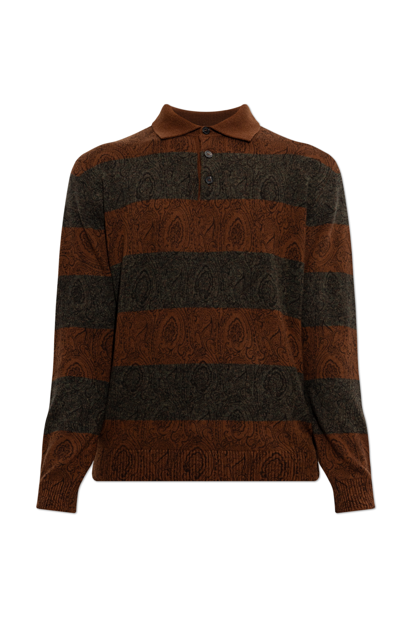 Etro Wełniany Sweter Polo, Mężczyźni, Brązowy