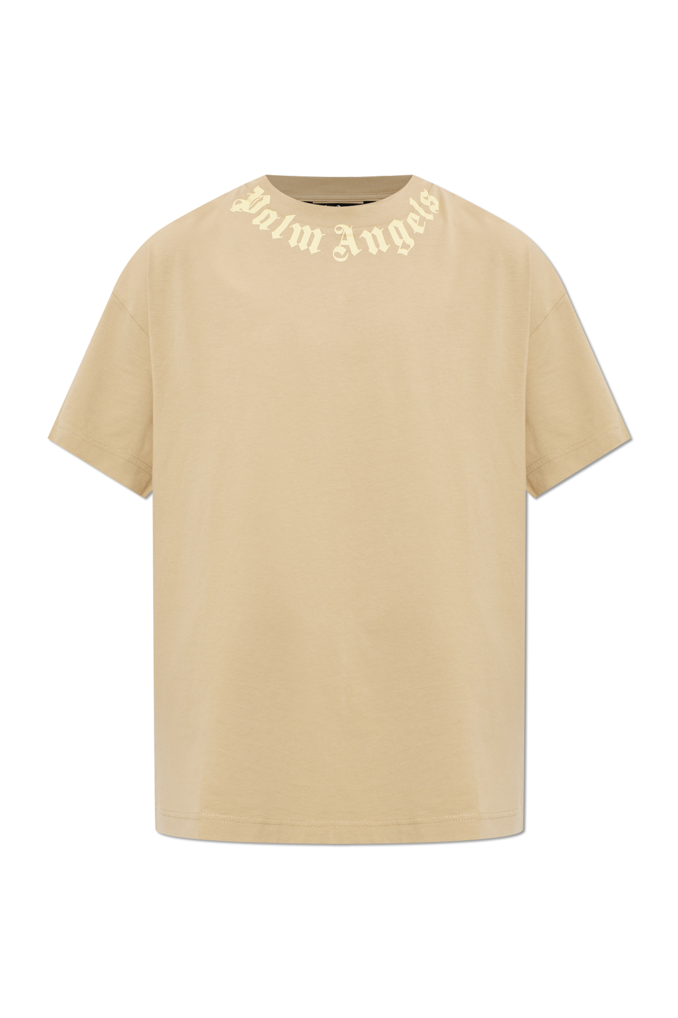 Palm Angels Bawełniany T-shirt Z Nadrukowanym Logo, Mężczyźni, Beżowy