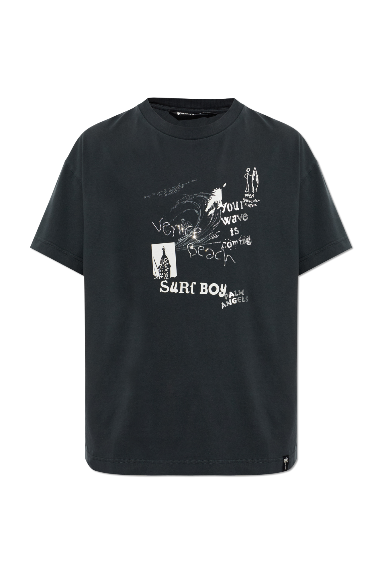 Palm Angels T-shirt Z Nadrukiem, Mężczyźni, Czarny