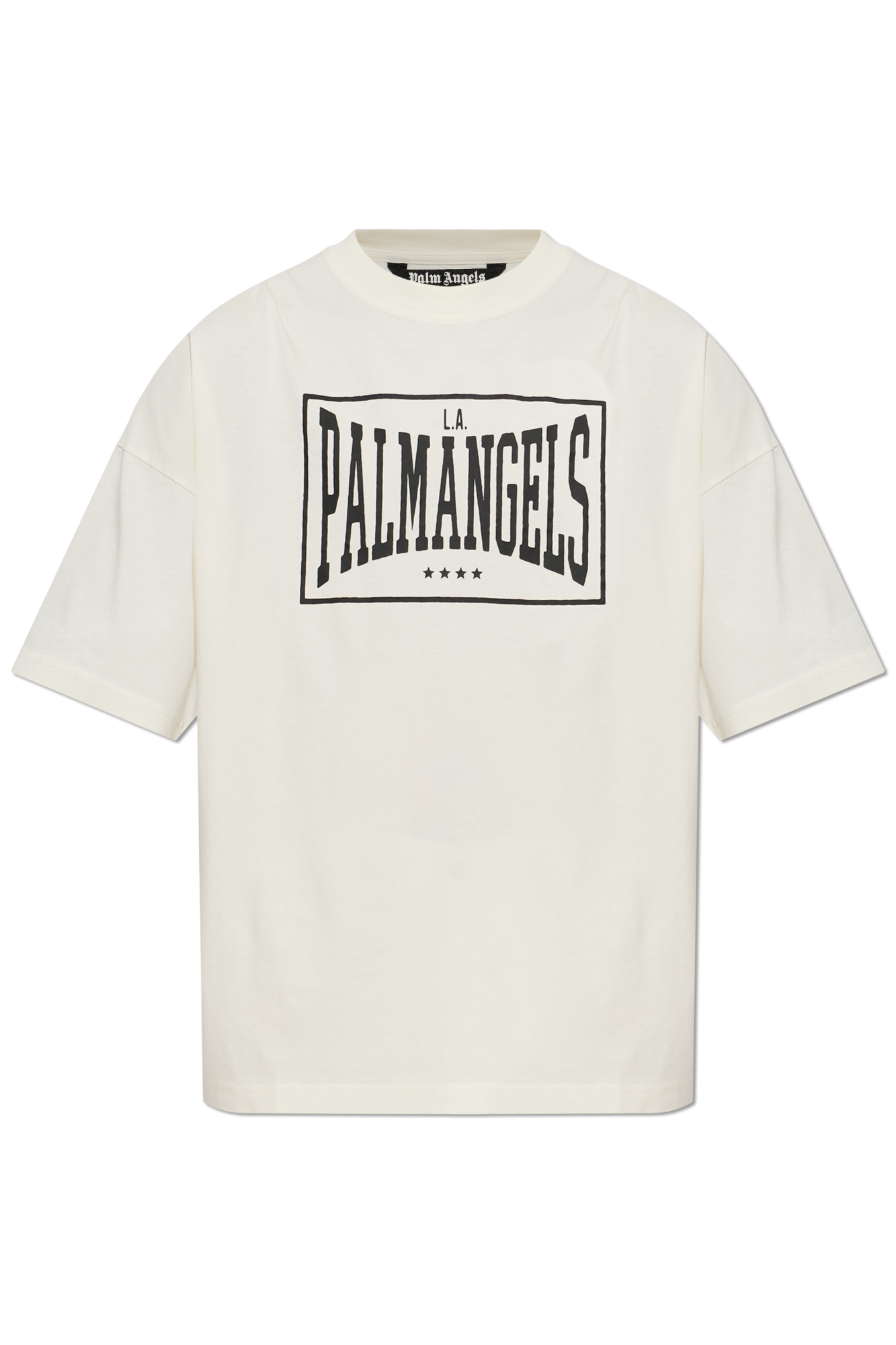 Palm Angels T-shirt Z Nadrukiem, Mężczyźni, Kremowy