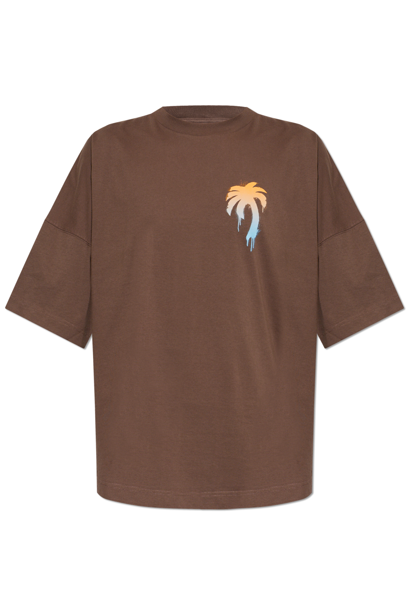 Palm Angels T-shirt Z Nadrukiem, Mężczyźni, Brązowy