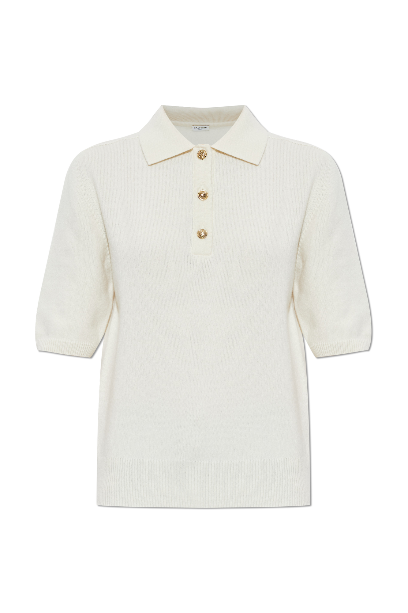 Balmain Wełniane Polo Z Krótkimi Rękawami, Kobiety, Kremowy