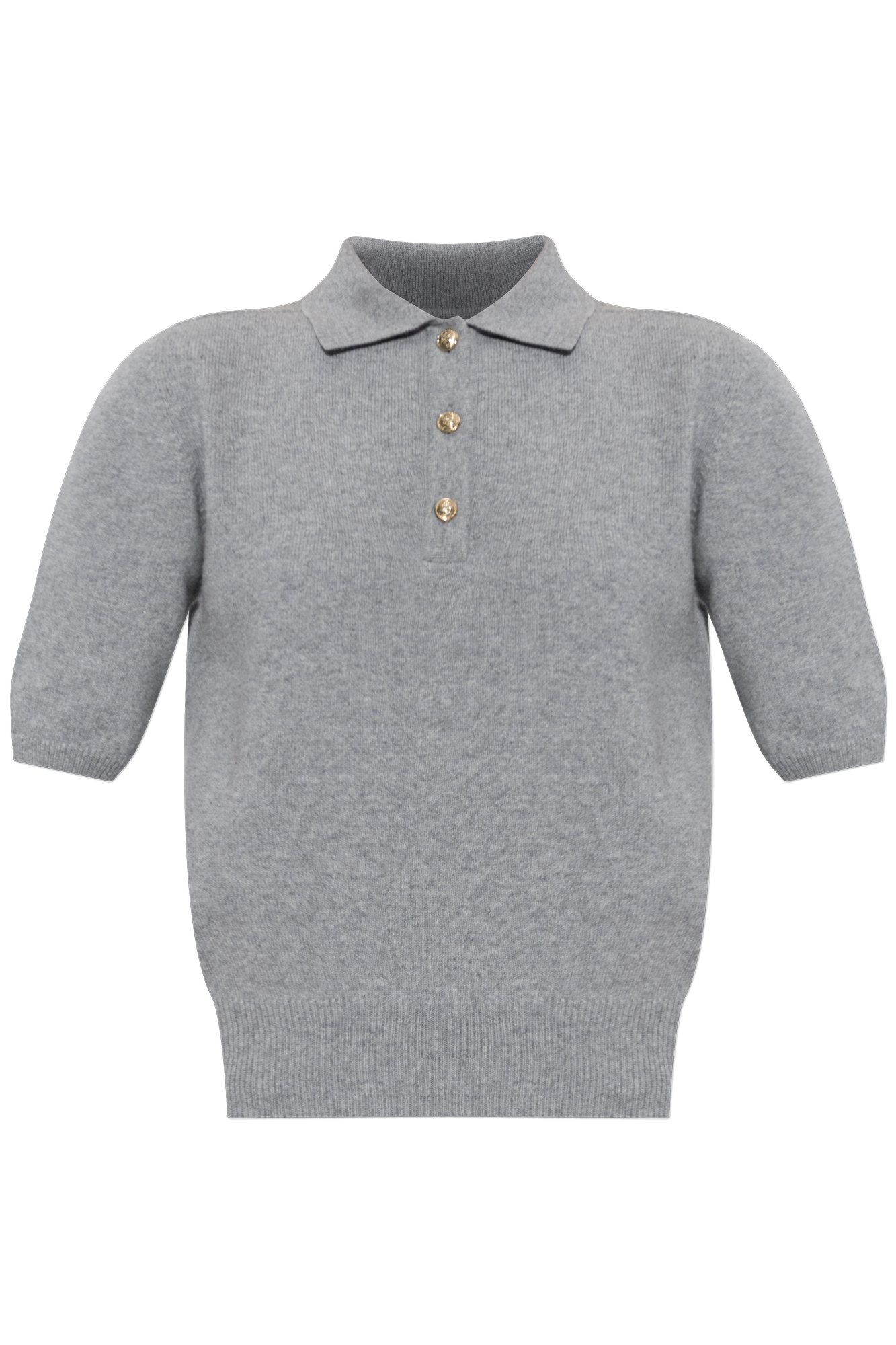 Balmain Wełniane Polo Z Krótkimi Rękawami, Kobiety, Szary