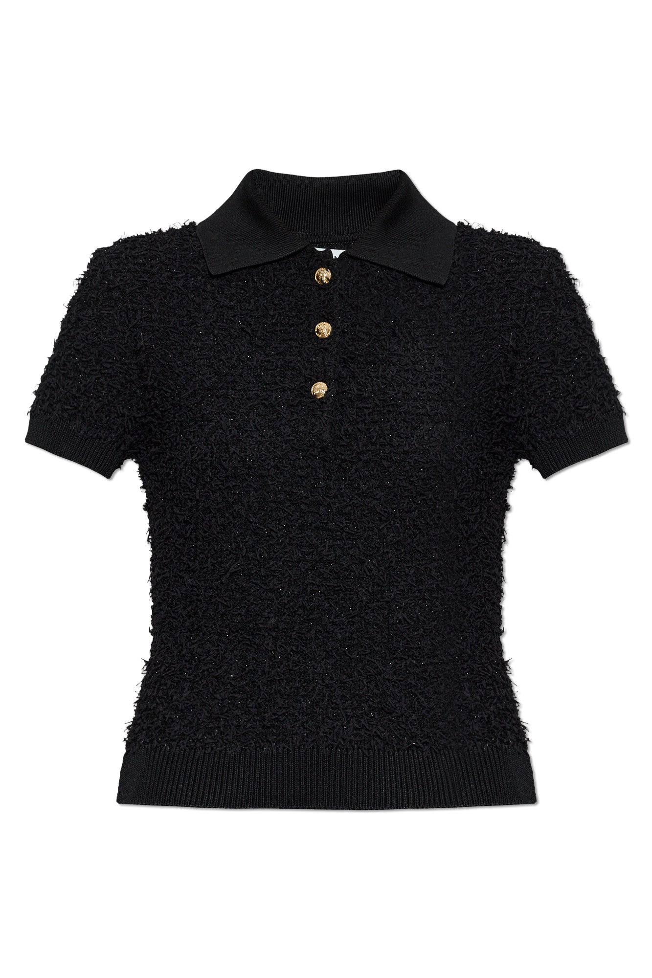 Balmain Tweedowe Polo Z Krótkimi Rękawami, Kobiety, Czarny