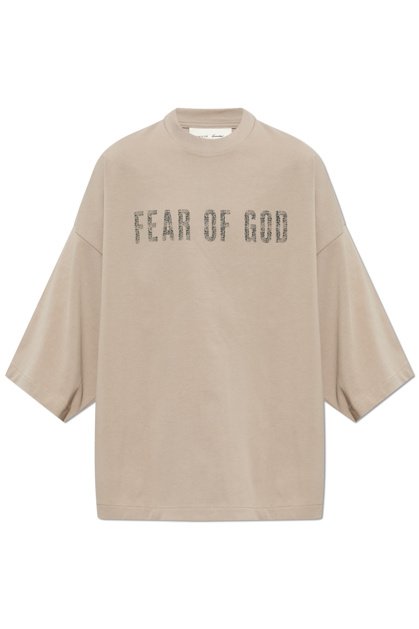 Fear Of God Essentials Bawełniany T-shirt Z Nadrukiem, Mężczyźni, Beżowy