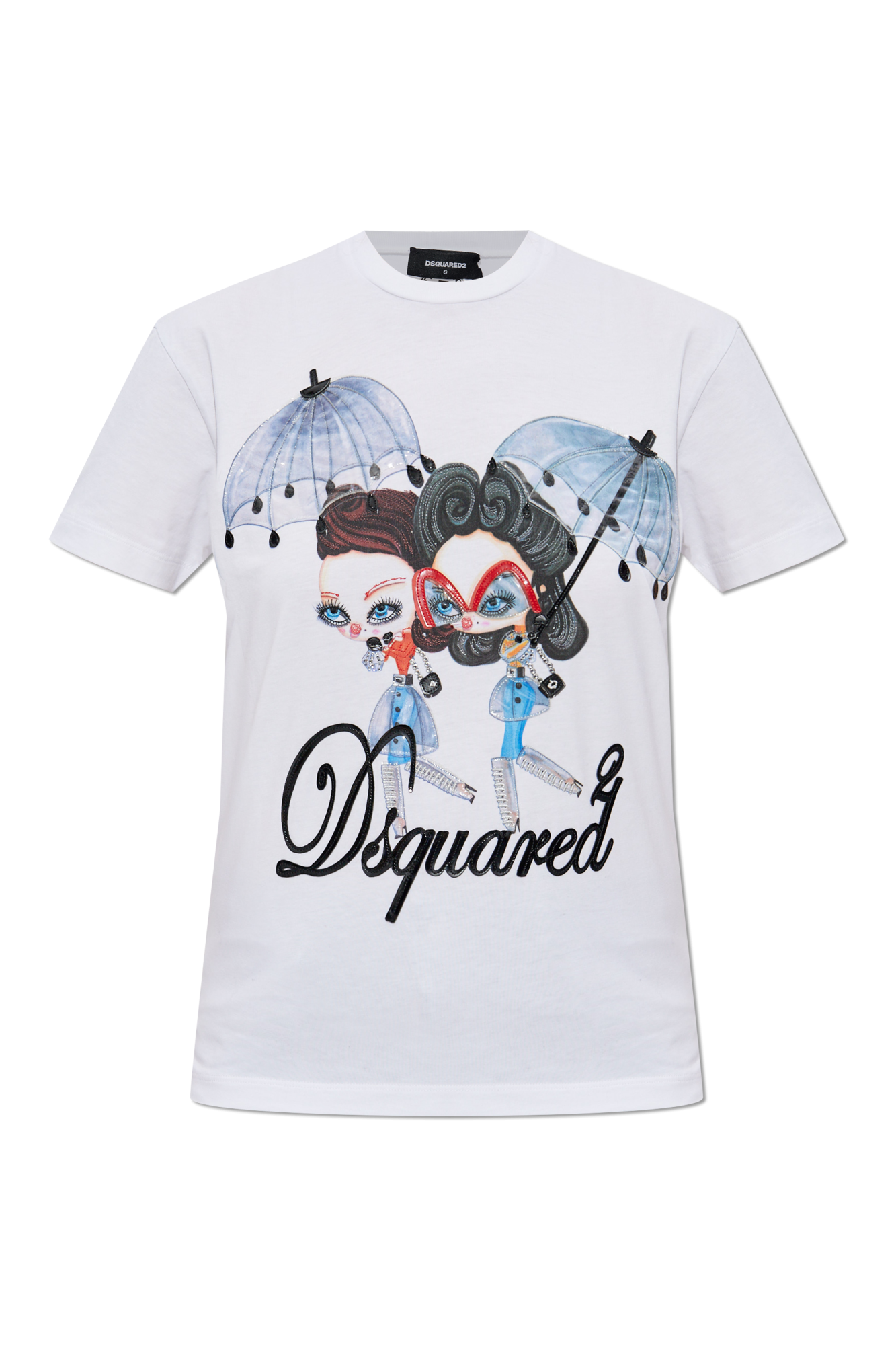 Dsquared2 T-shirt Z Nadrukiem I Połyskującymi Aplikacjami, Kobiety, Biały