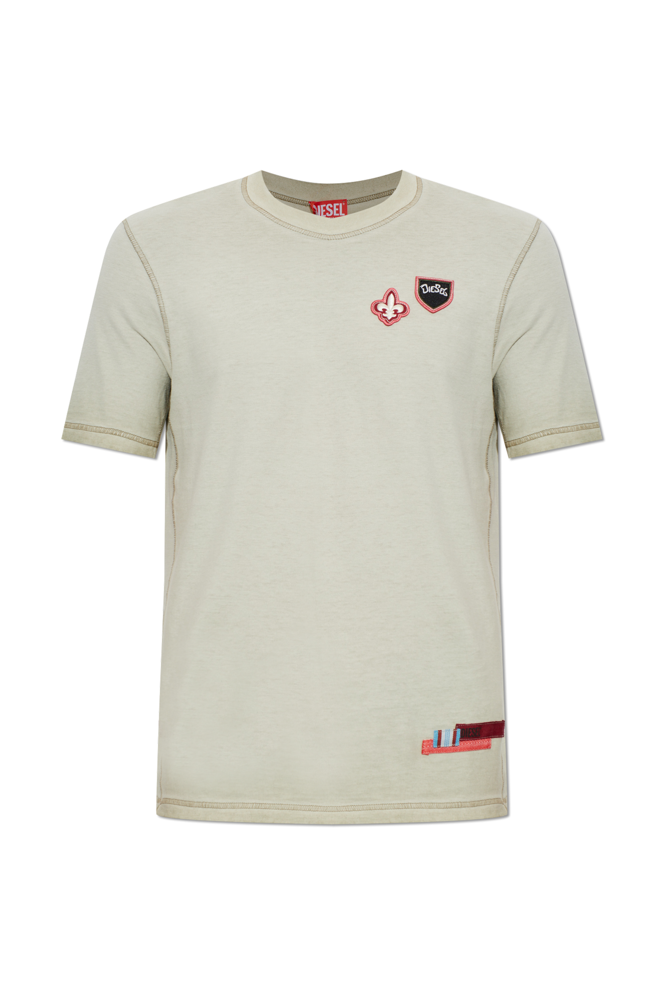 Diesel Bawełniany T-shirt ‘T-BOWIE’ Z Naszytym Logo, Mężczyźni, Zielony