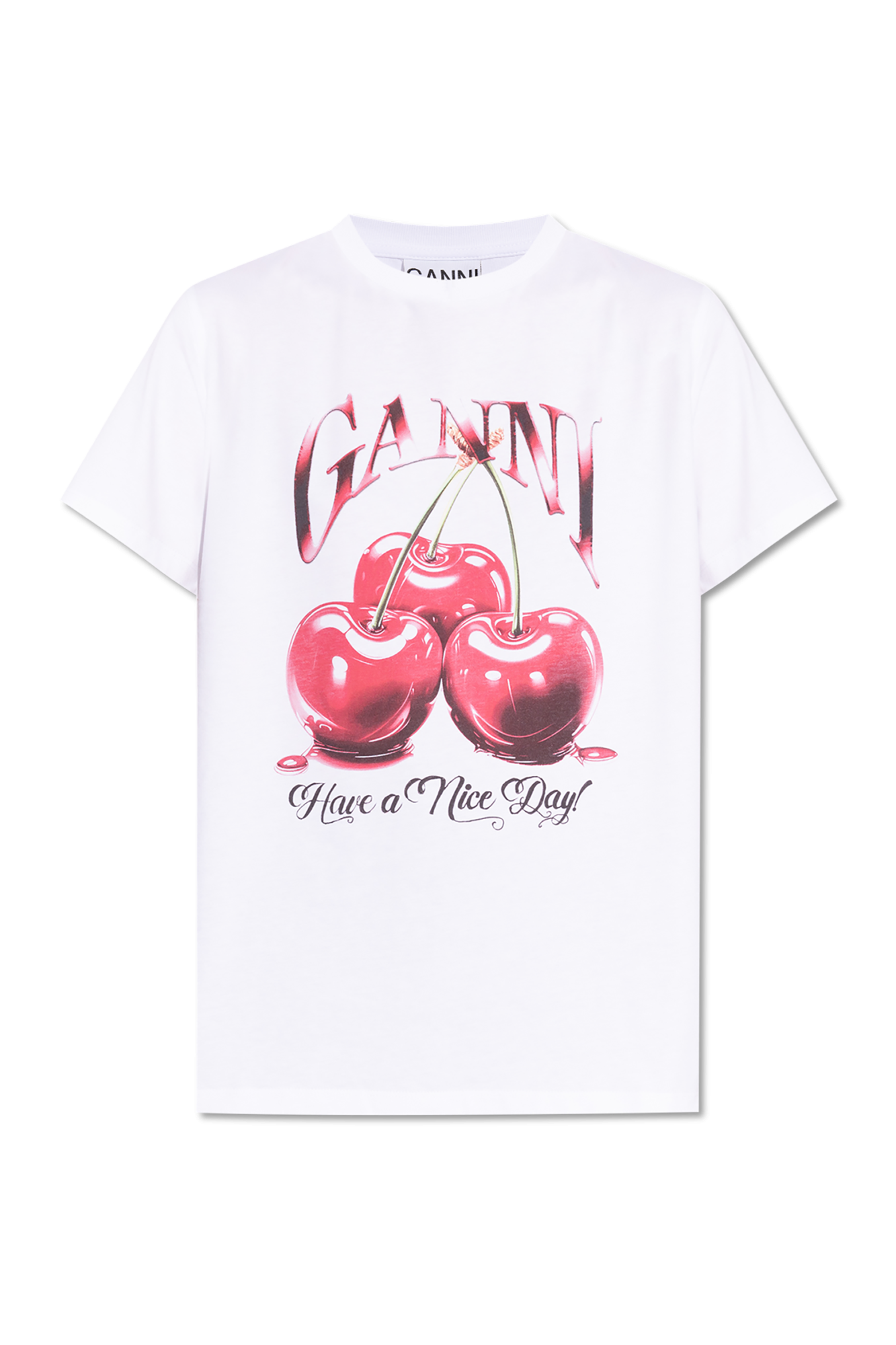 Ganni T-shirt Z Logo, Kobiety, Biały