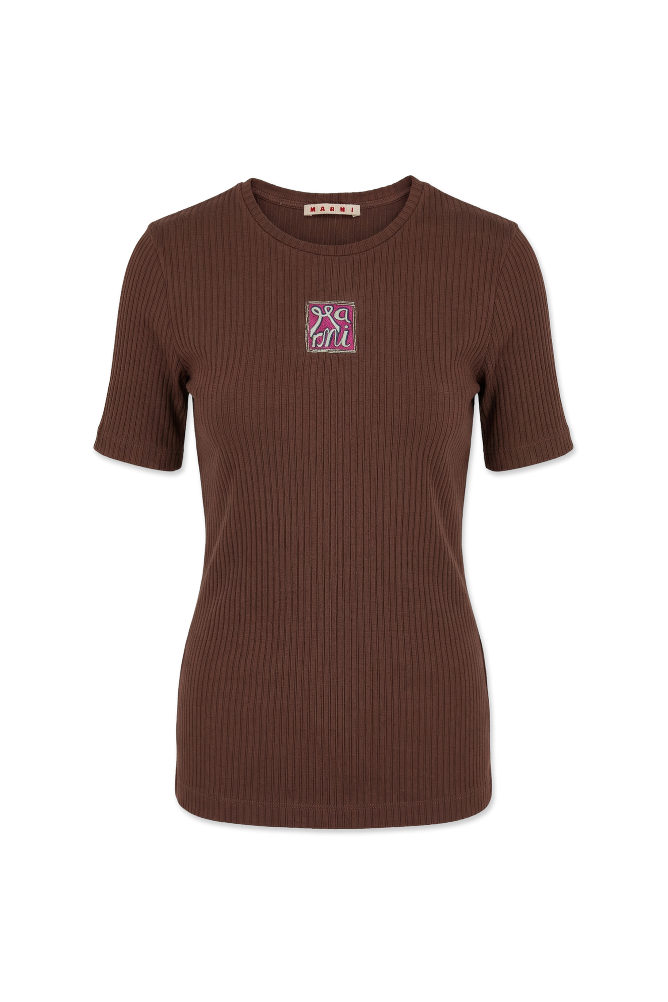 Marni T-shirt Z Kolorowo Wyszytym Logo, Kobiety, Brązowy