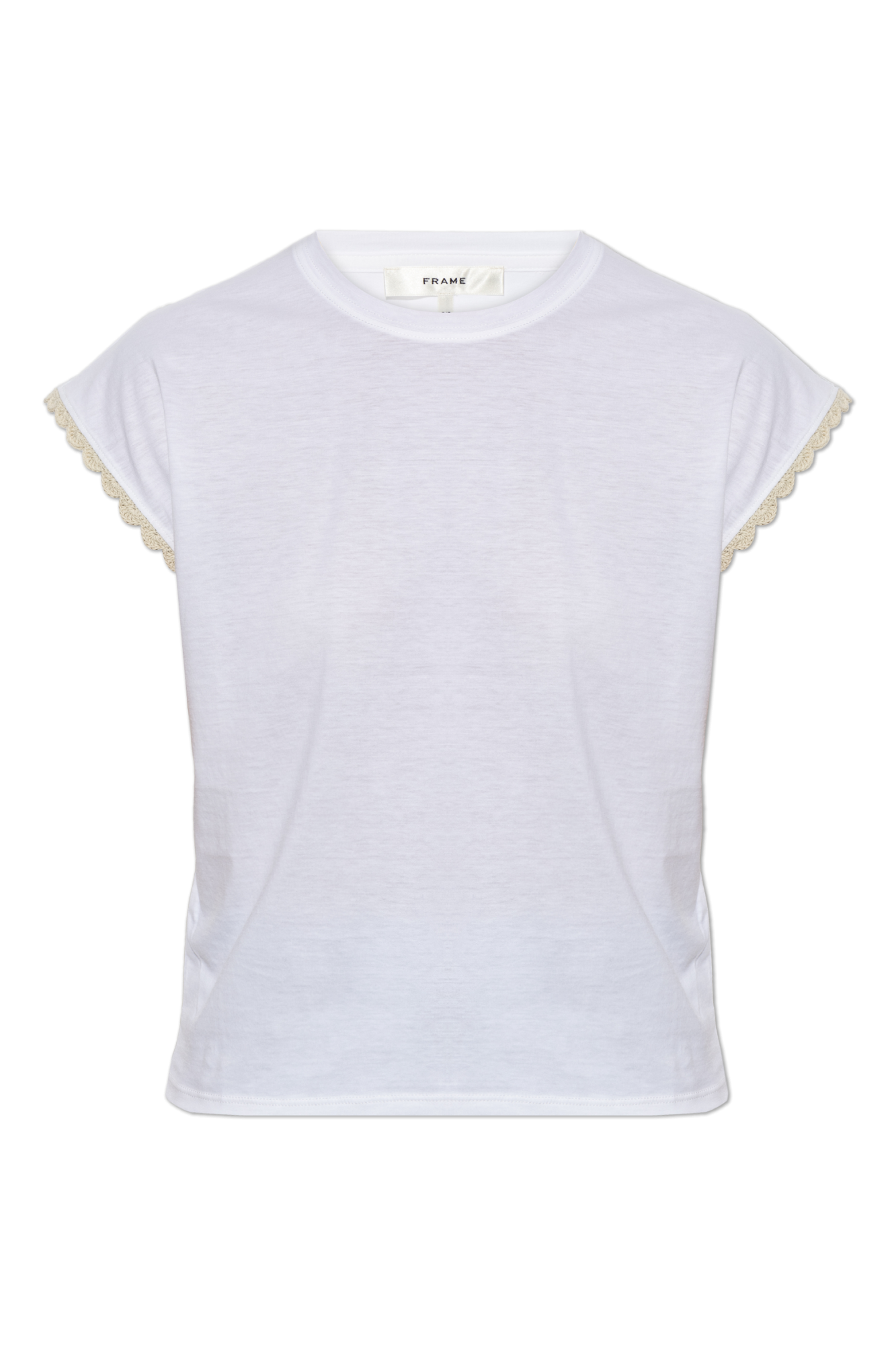 FRAME T-shirt Z Ozdobnym Wykończeniem Na Rękawach, Kobiety, Biały