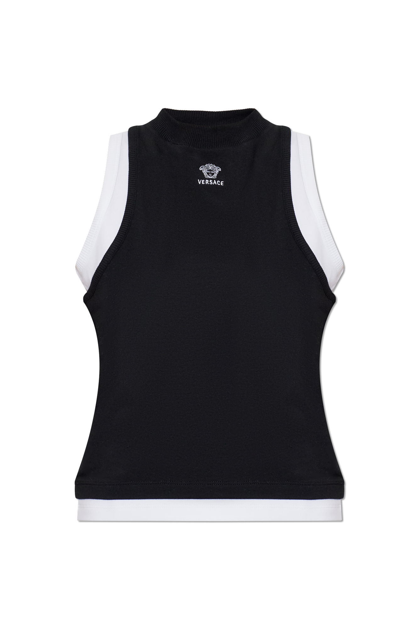 Versace Bawełniany Top Z Wyszytym Logo, Kobiety, Czarny