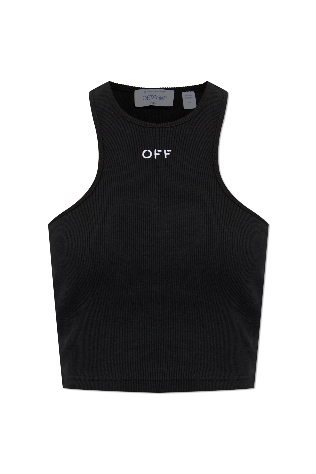 Off-White Prążkowany Top Bez Rękawów, Kobiety, Czarny