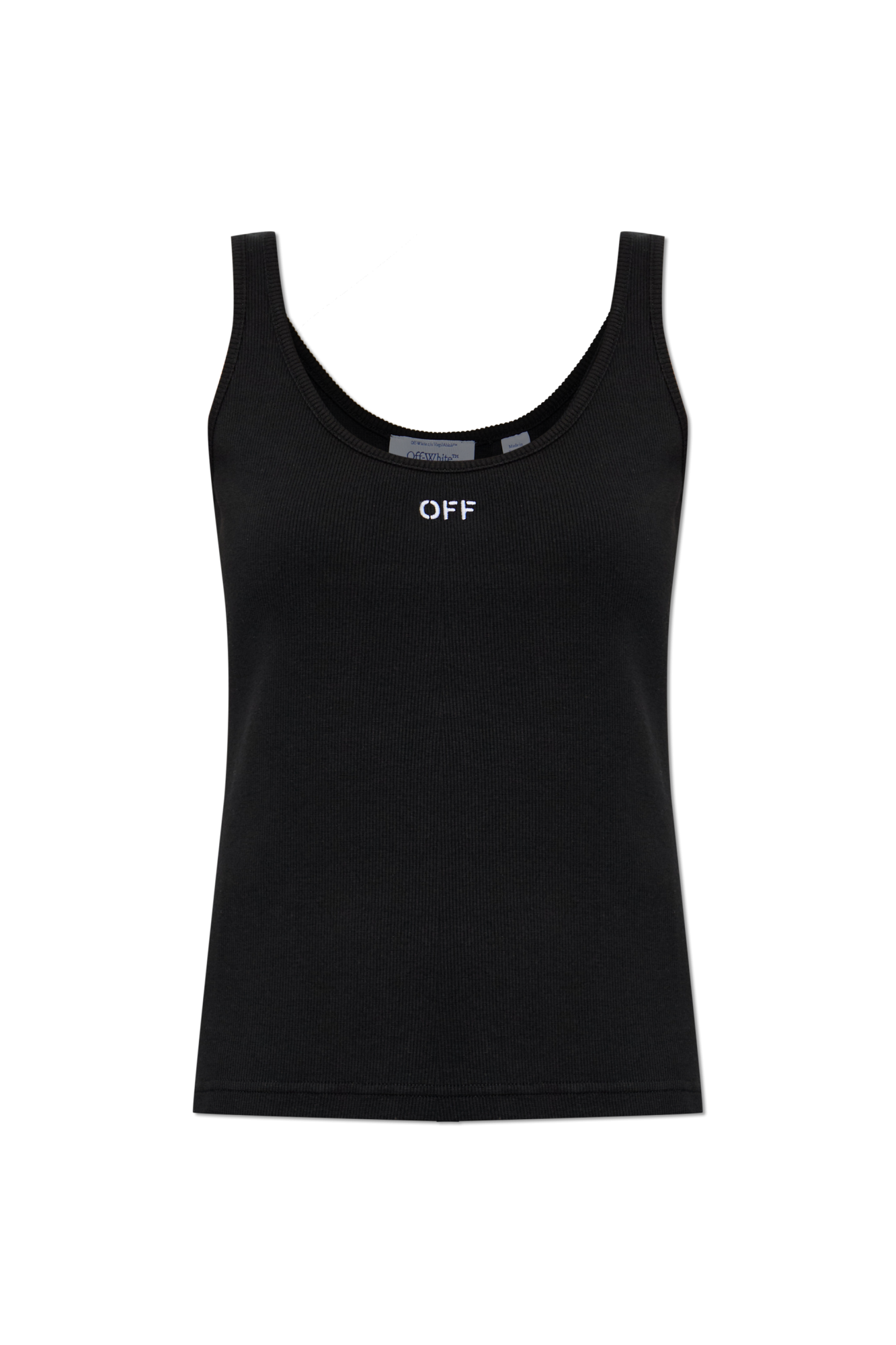 Off-White Prążkowany Top Z Wyszytym Logo, Kobiety, Czarny