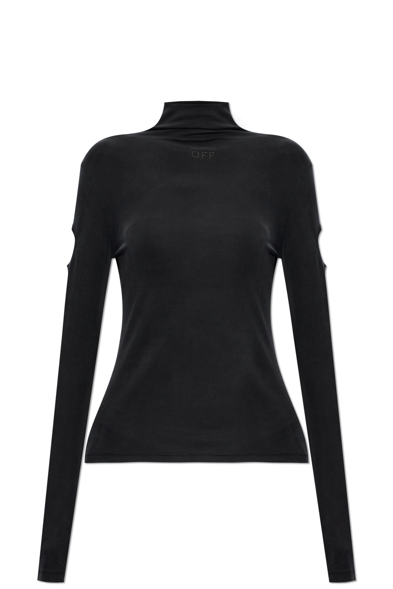 Off-White Prążkowany Top Z Dekoracyjnymi Wycięciami, Kobiety, Czarny