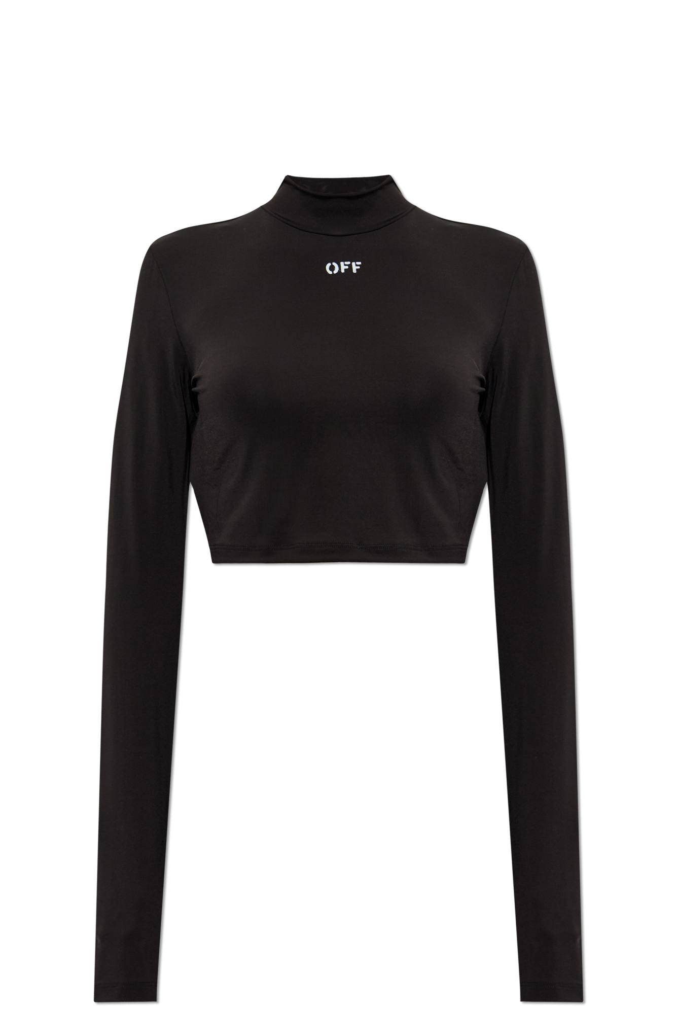 Off-White Krótki Top Z Długimi Rękawami, Kobiety, Czarny