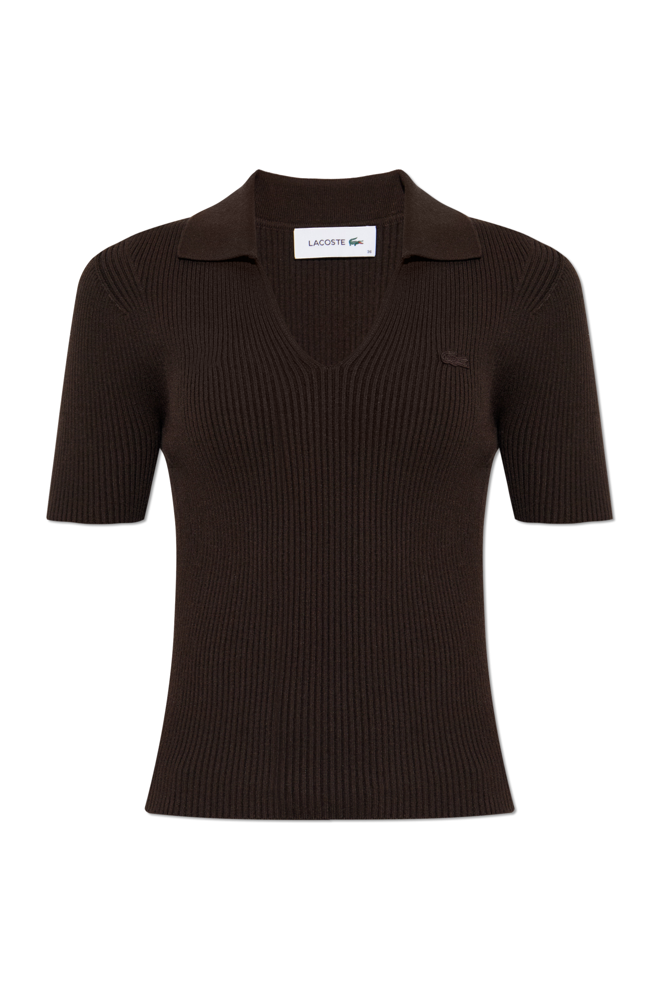 Lacoste Prążkowane Polo Z Naszywką Z Logo, Kobiety, Brązowy