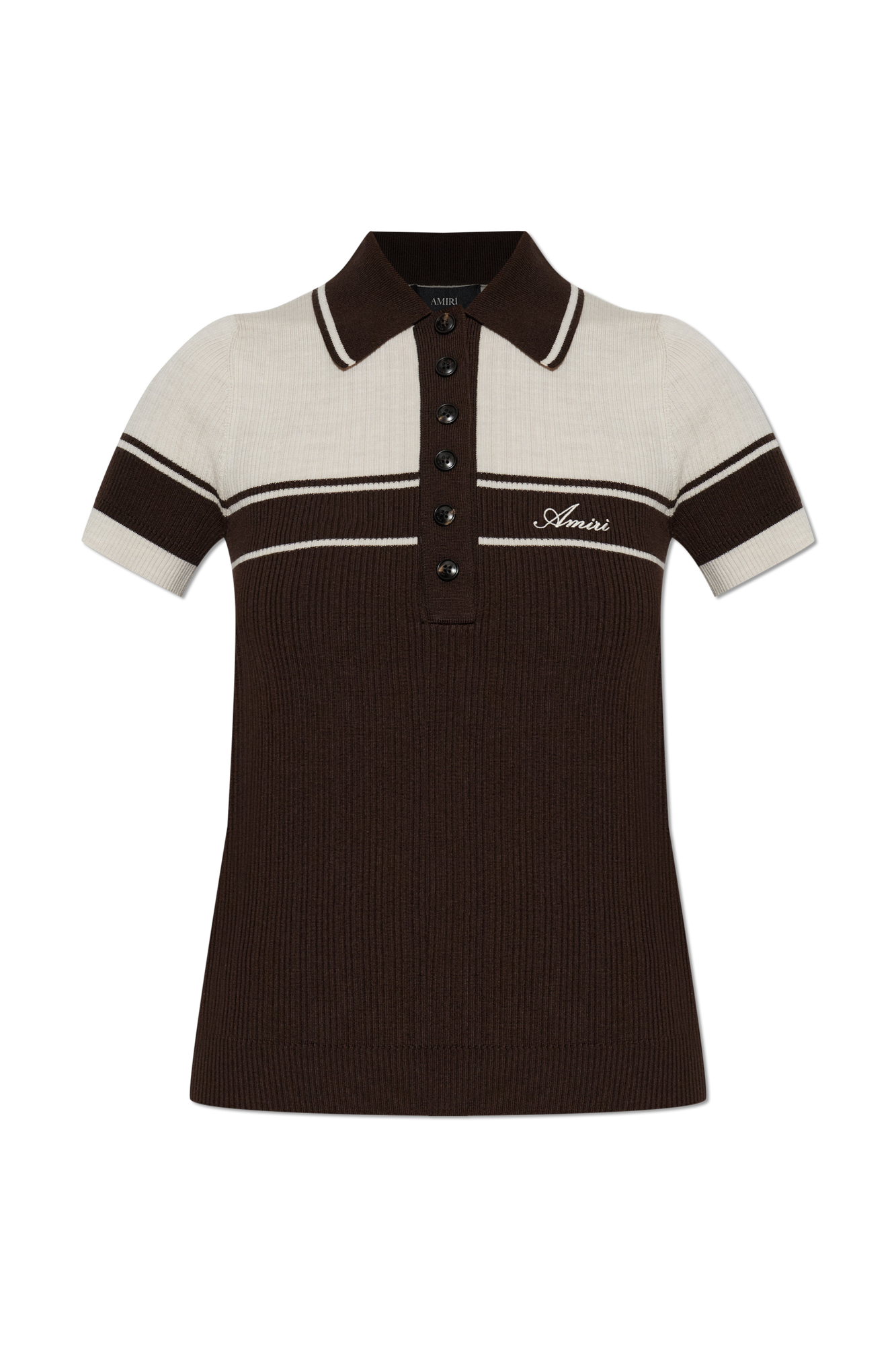 Amiri Wełniane Polo Z Wyszytym Logo, Kobiety, Brązowy