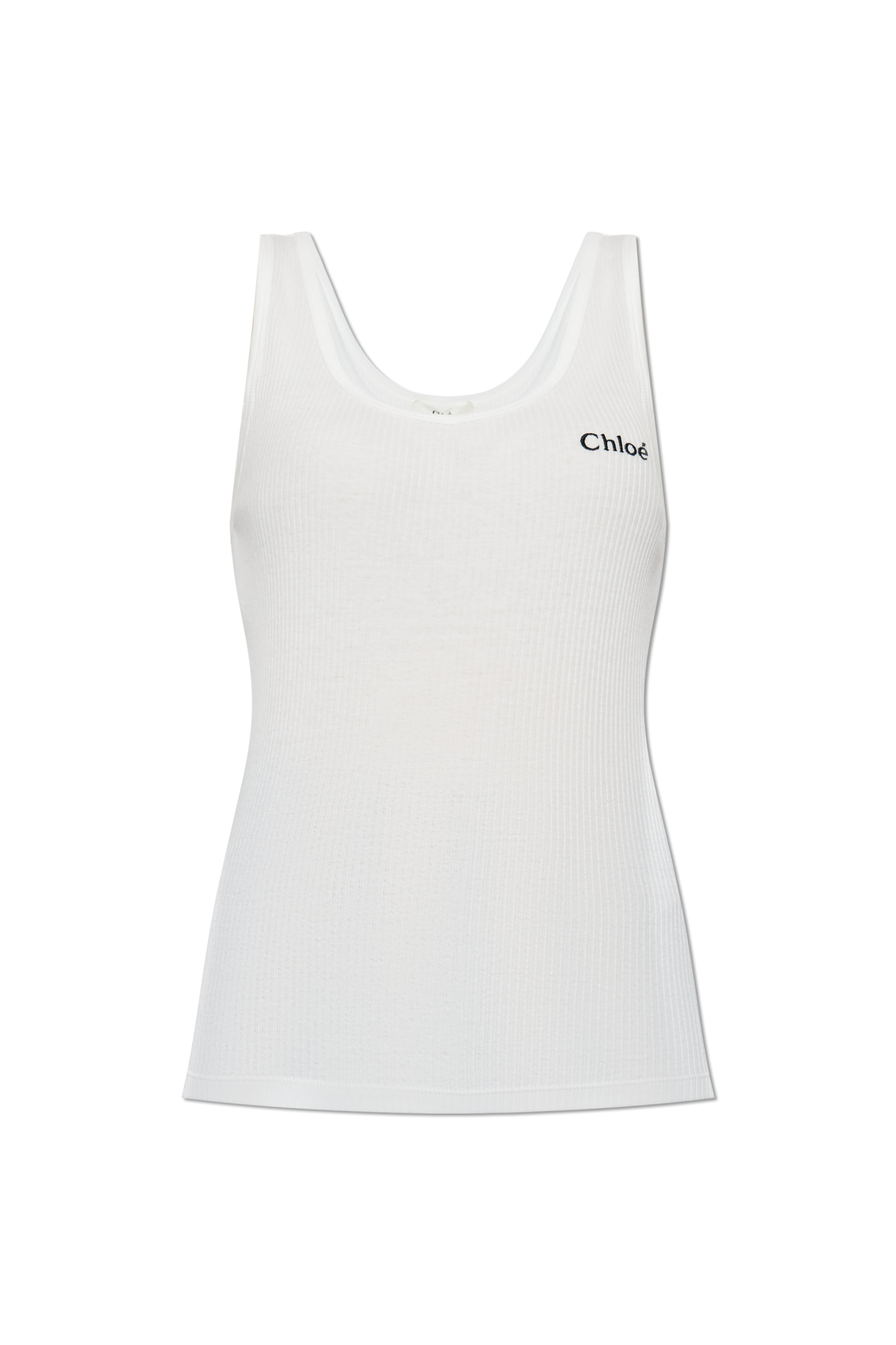Chloé Prążkowany Top Z Wyszytym Logo, Kobiety, Biały