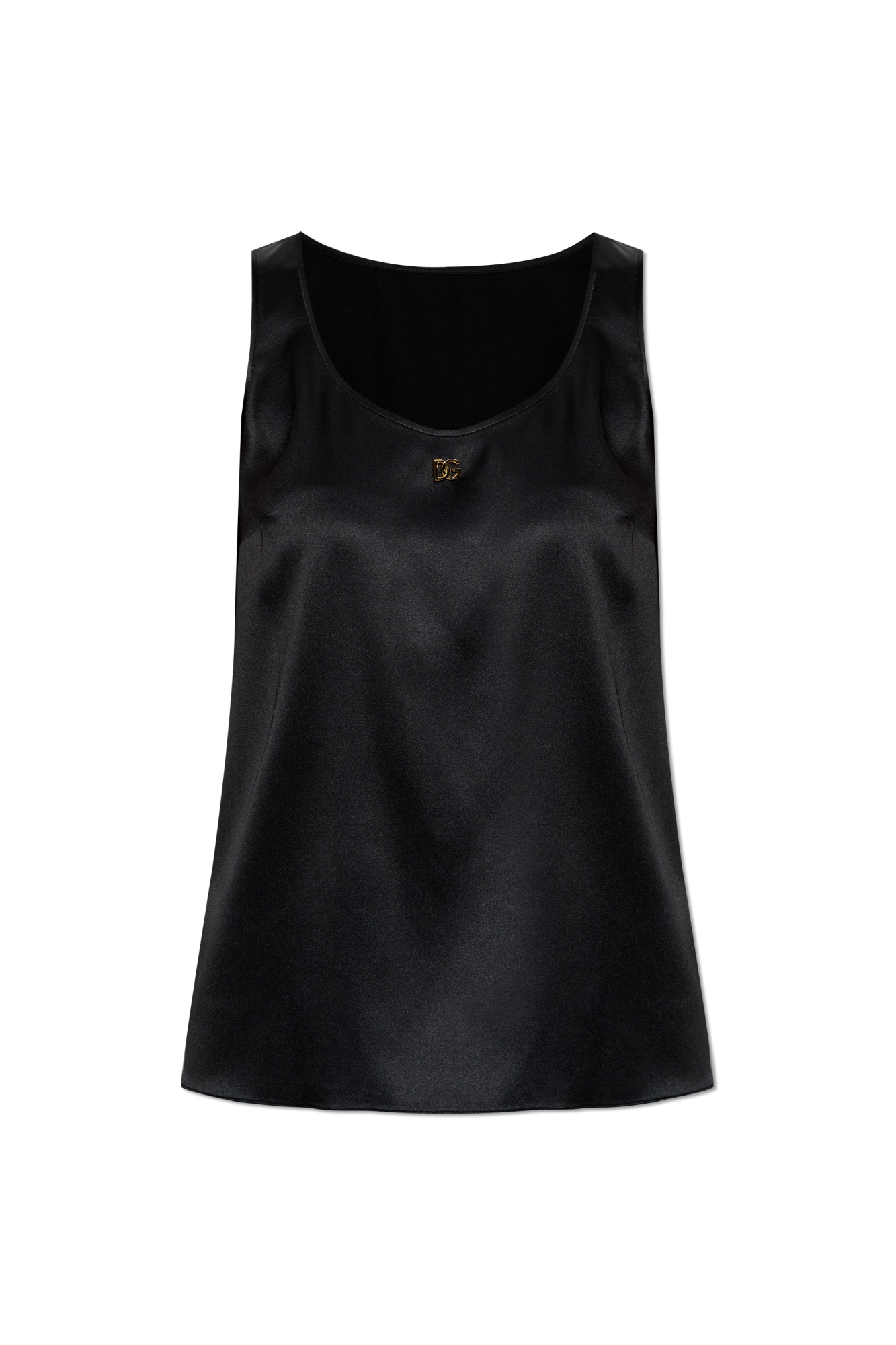 Dolce & Gabbana Jedwabny Top Z Aplikacją W Kształcie Logo, Kobiety, Czarny