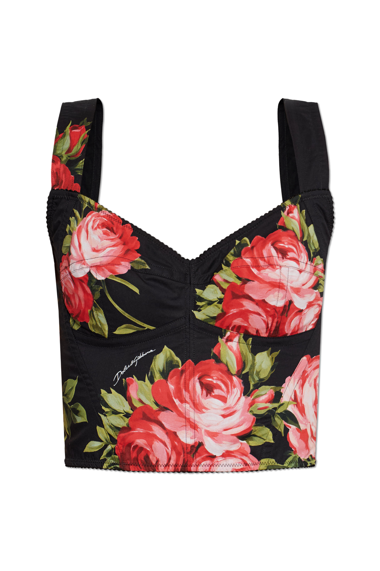 Dolce & Gabbana Krótki Top Z Motywem Kwiatowym, Kobiety, Czarny