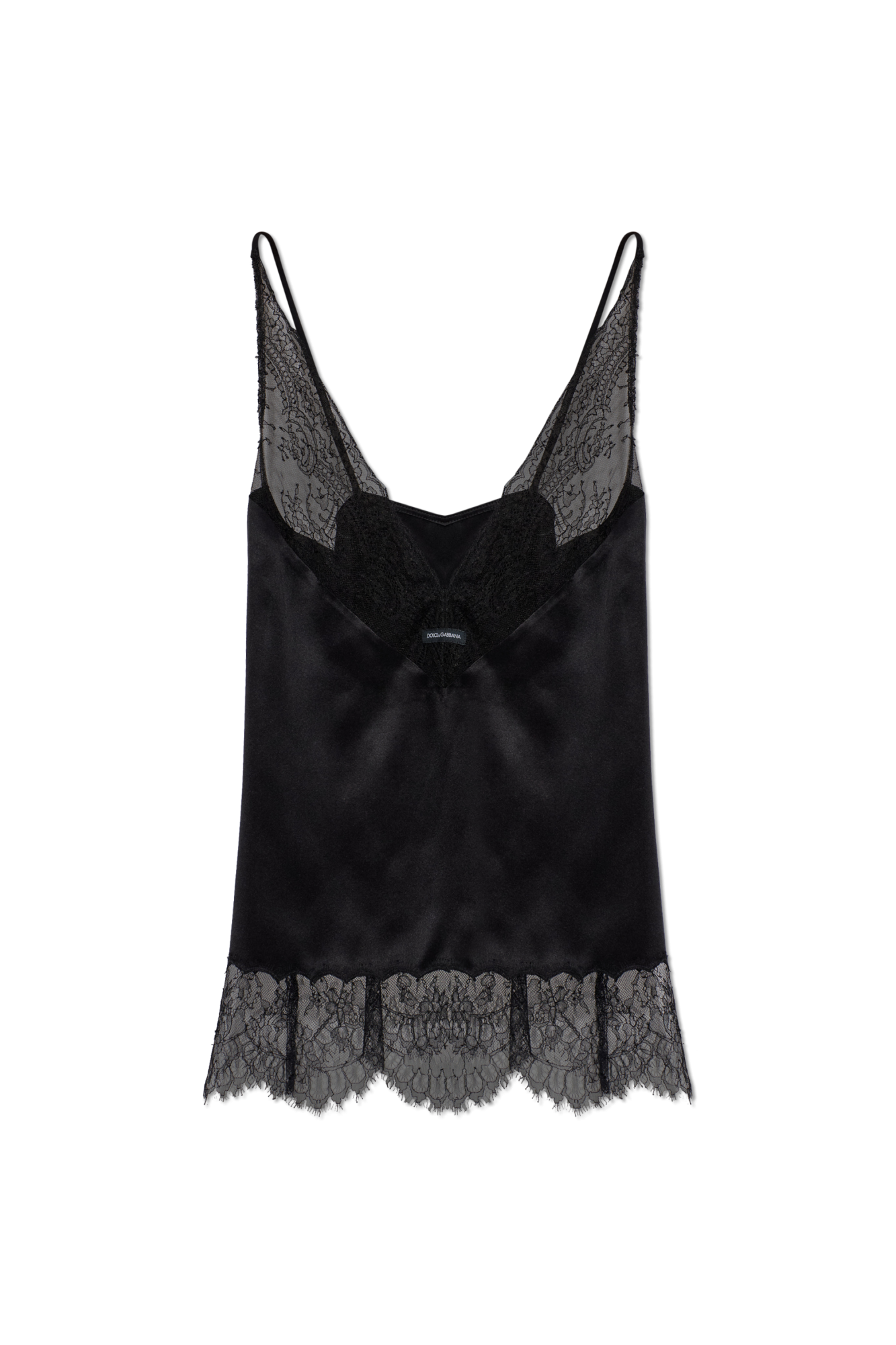 Dolce & Gabbana Jedwabny Top Z Koronkowym Wykończeniem, Kobiety, Czarny
