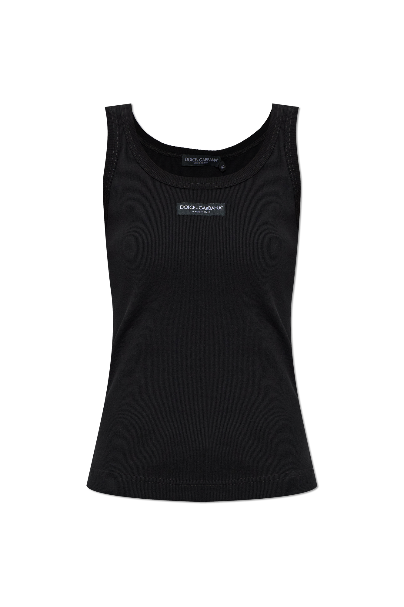 Dolce & Gabbana Bawełniany Top Z Naszytym Logo, Kobiety, Czarny
