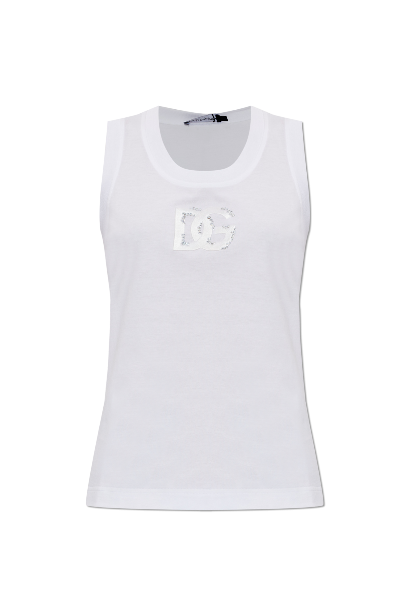 Dolce & Gabbana Top Z Połyskującym Logo, Kobiety, Biały
