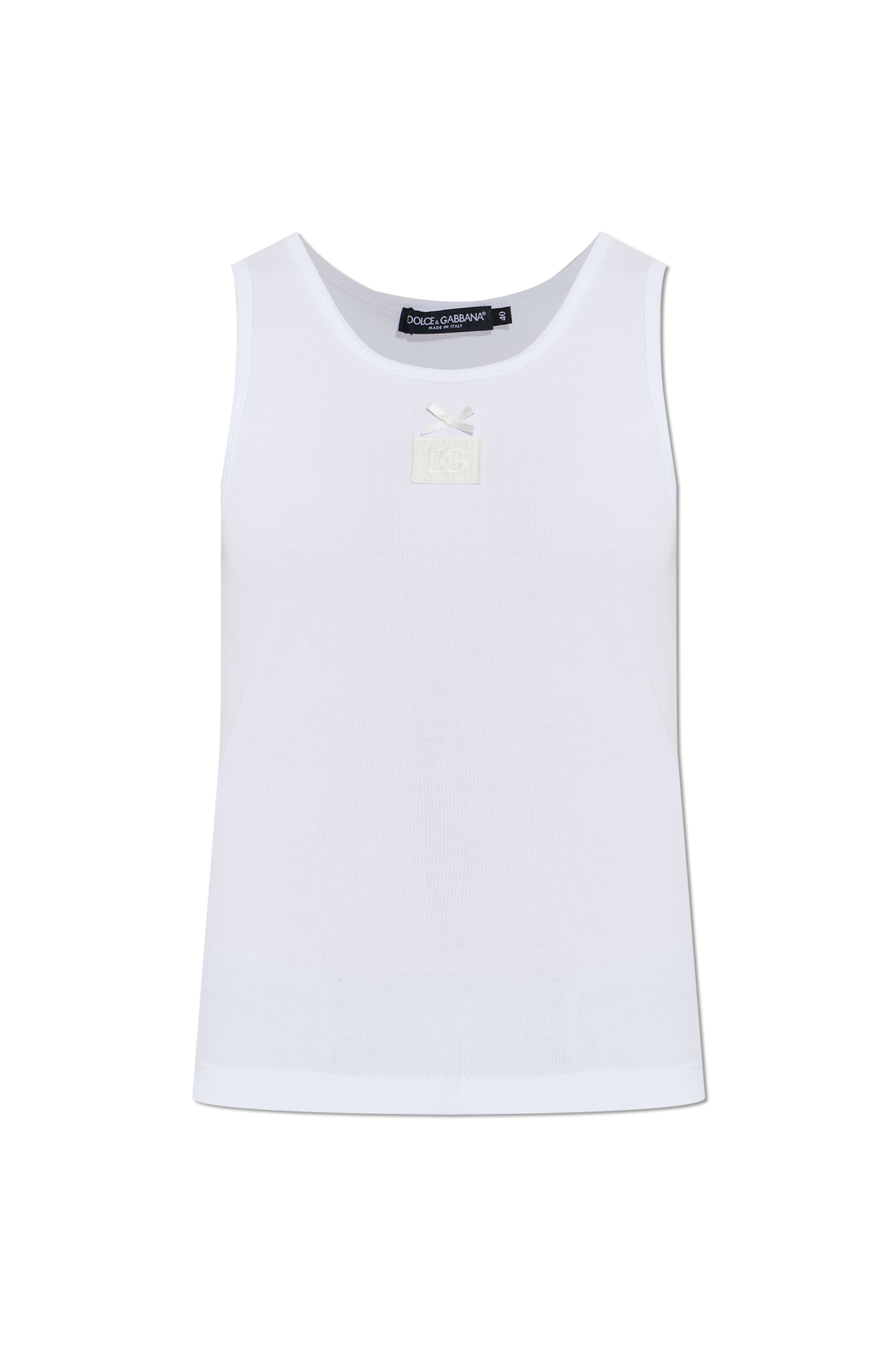 Dolce & Gabbana Prążkowany Top Z Naszywką Z Logo, Kobiety, Biały