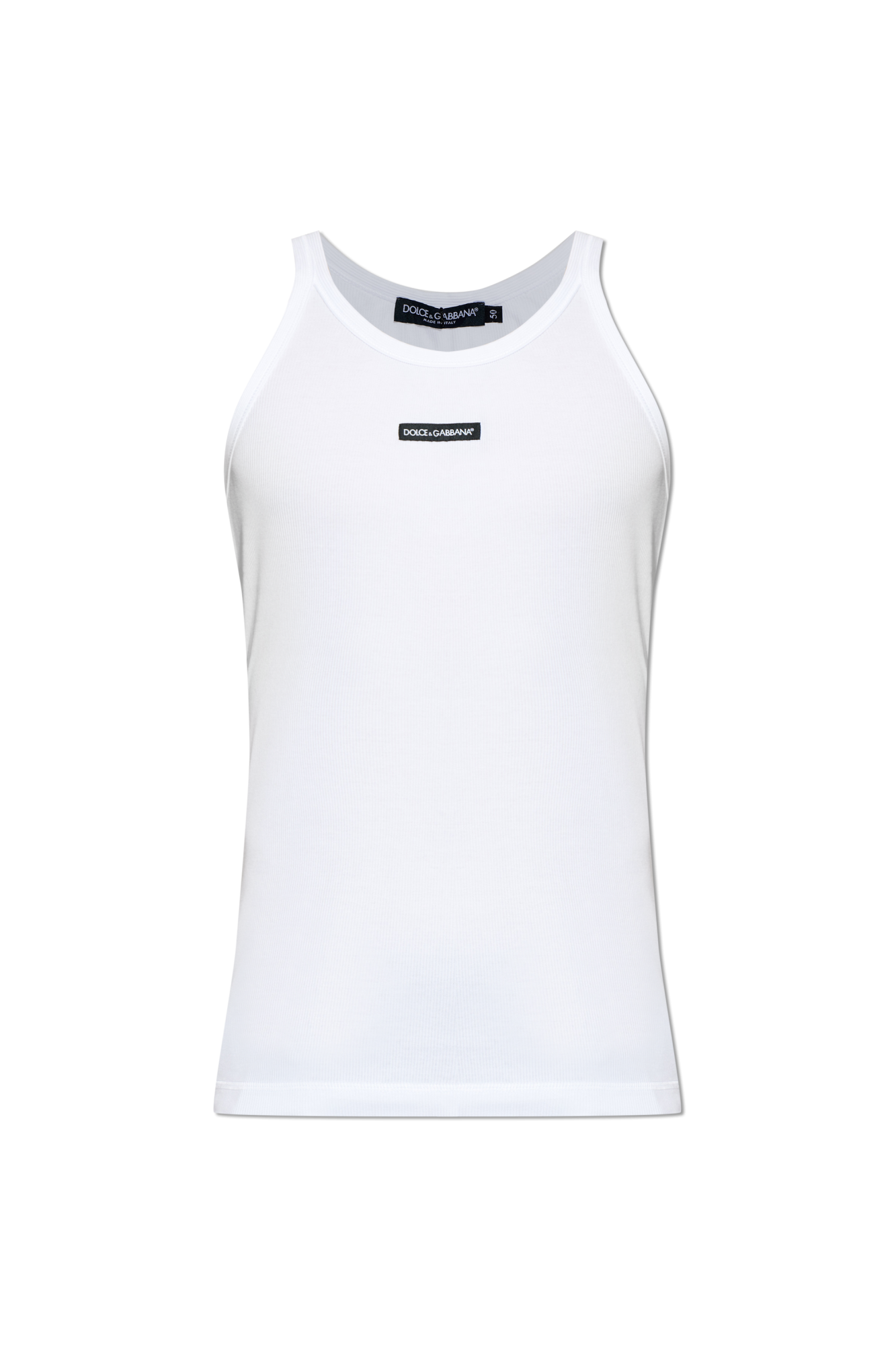 Dolce & Gabbana Prążkowany Top Z Logo, Mężczyźni, Biały