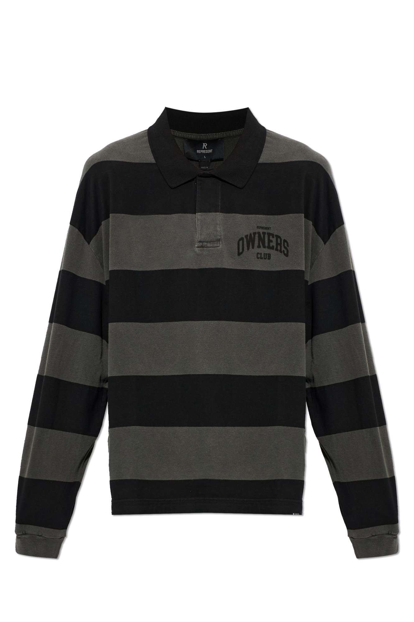 Represent Polo Ze Wzorem W Paski, Mężczyźni, Czarny