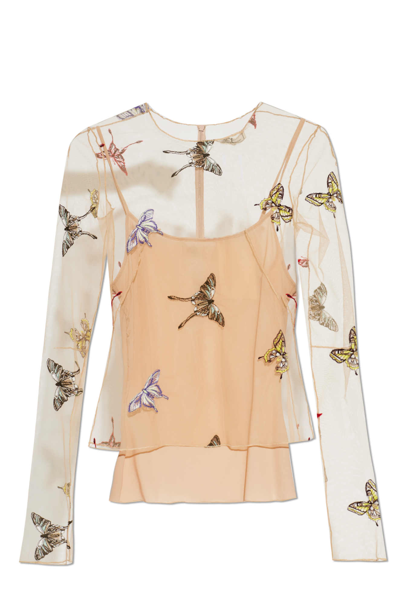 Blumarine Tiulowy Top Z Motywem Motyli, Kobiety, Beżowy