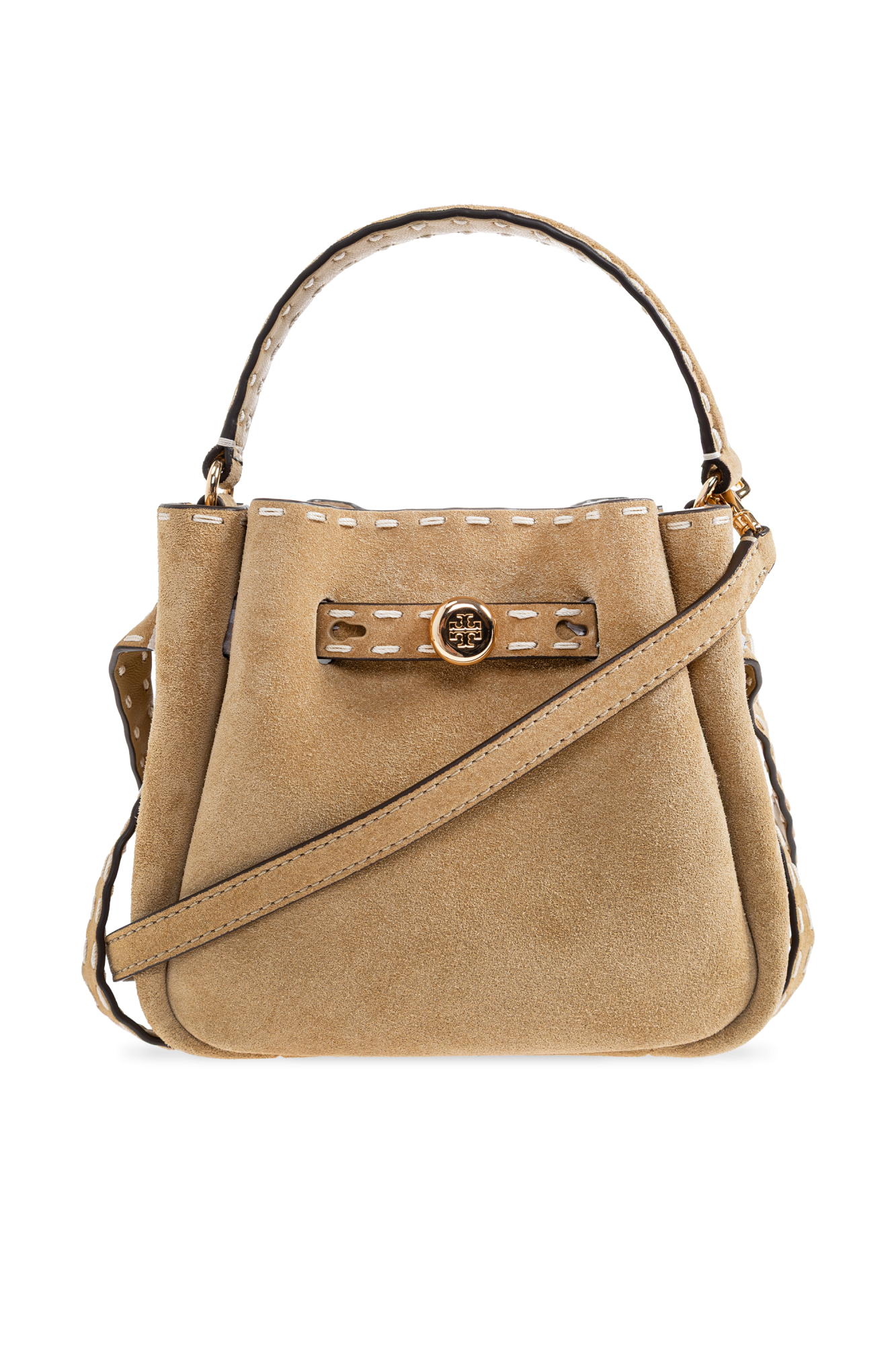Tory Burch Zamszowa Torba Do Ręki `Romy Small` Typu `worek`, Kobiety, Beżowy