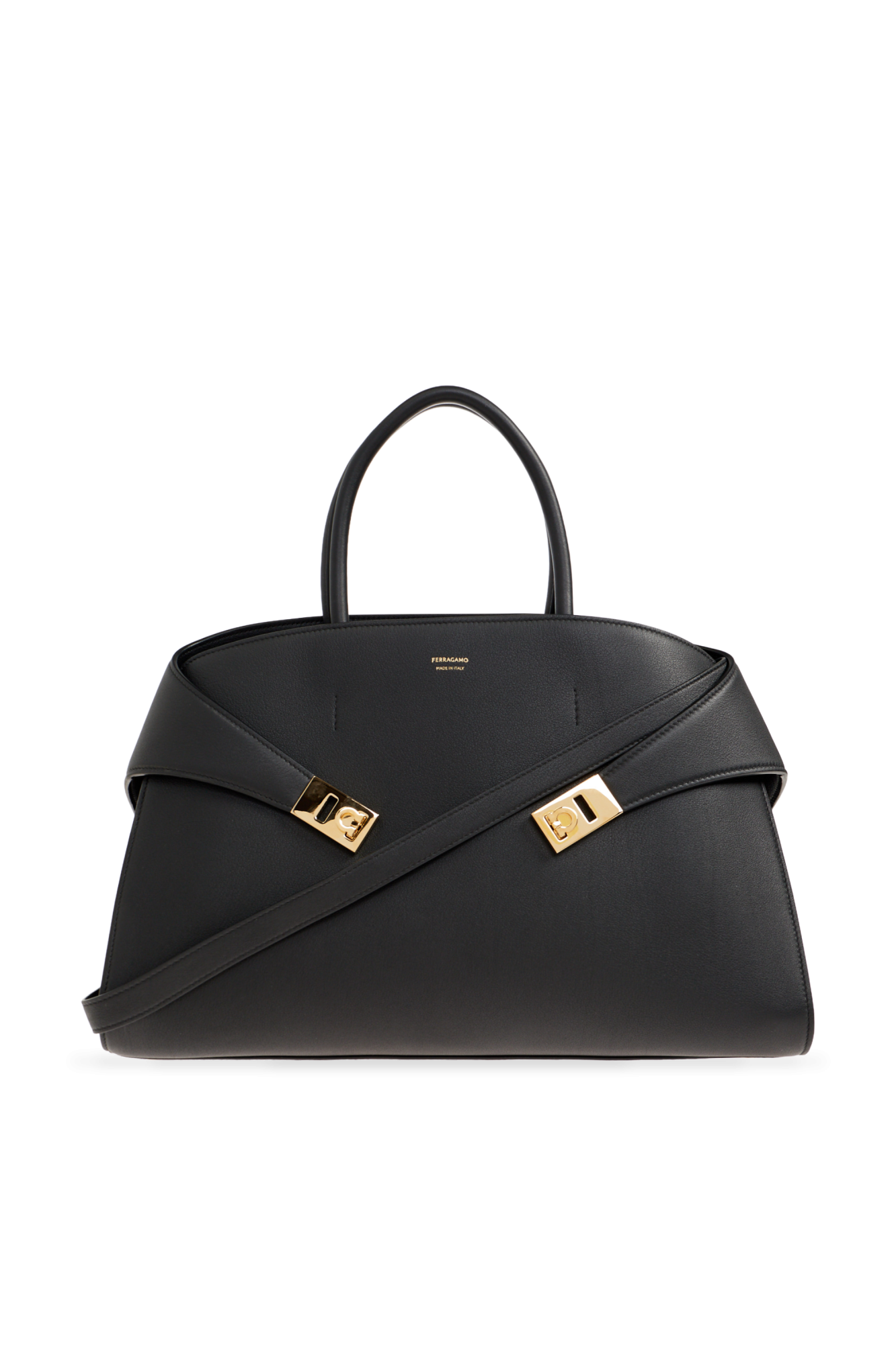 FERRAGAMO Skórzana Torba Do Ręki `Hug Medium`, Kobiety, Czarny