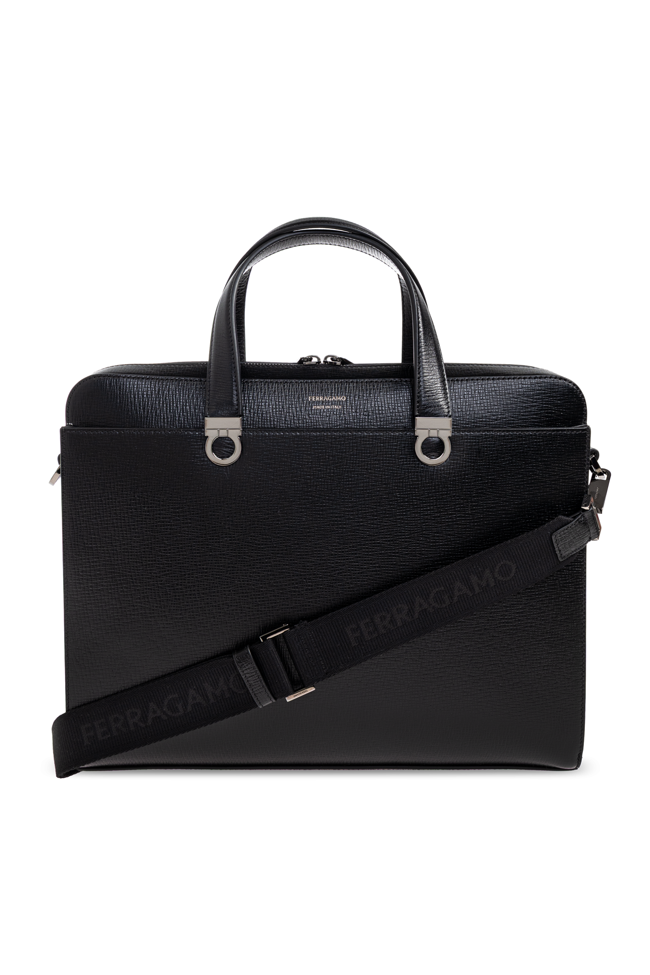 FERRAGAMO Skórzana Aktówka Z Logo, Mężczyźni, Czarny
