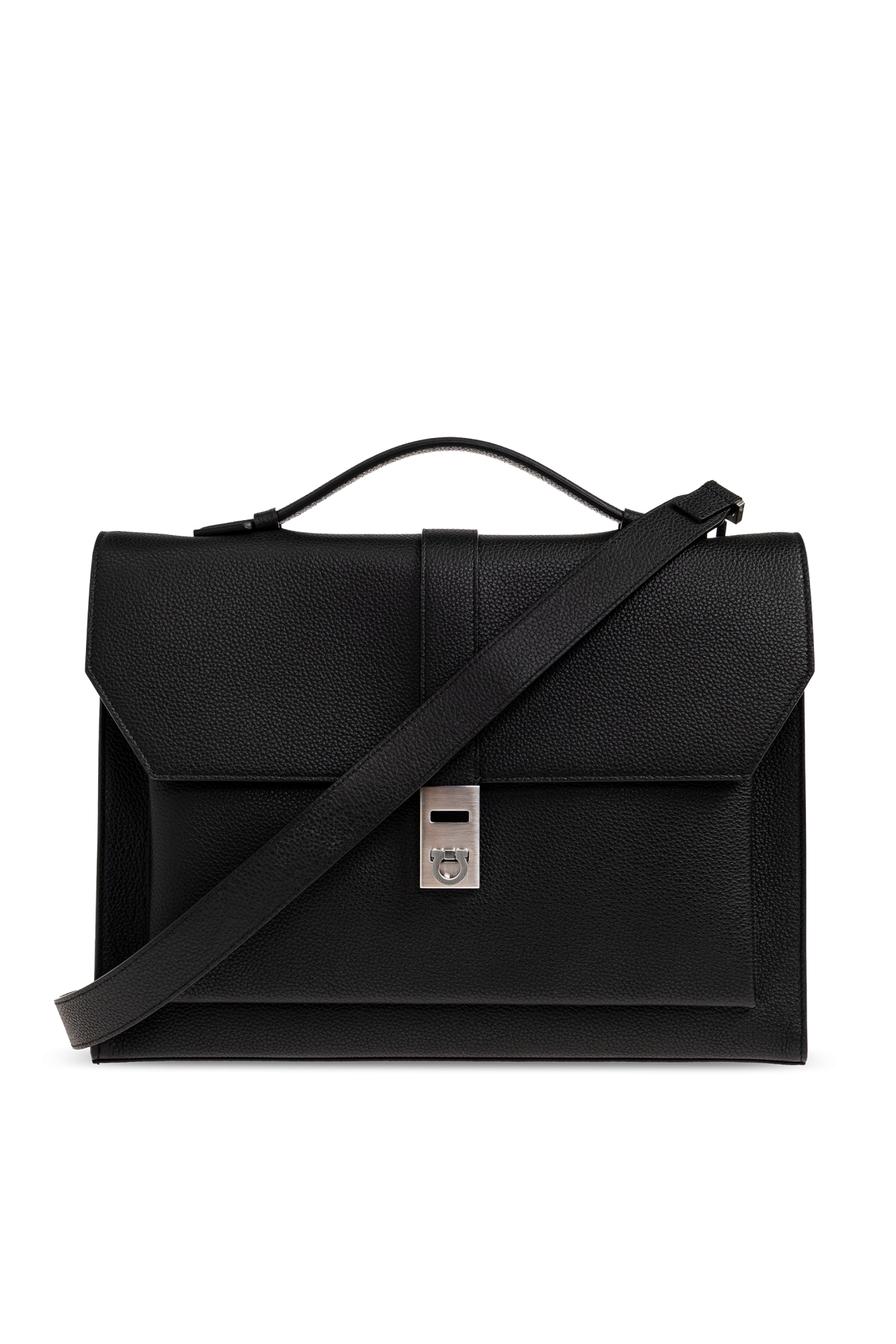FERRAGAMO Skórzana Aktówka, Mężczyźni, Czarny