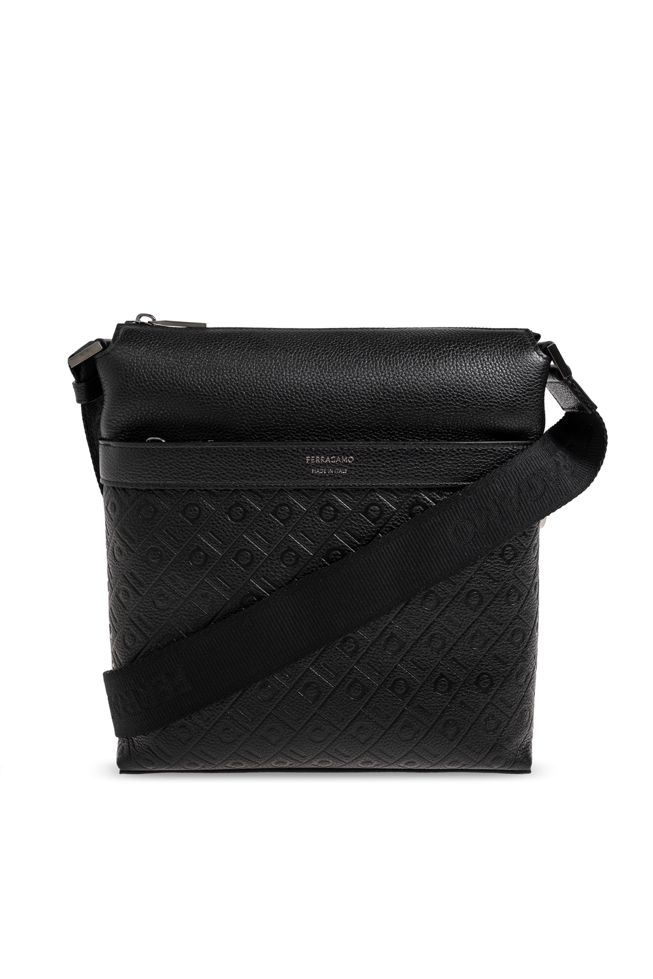 FERRAGAMO Skórzana Torba Z Logo, Mężczyźni, Czarny