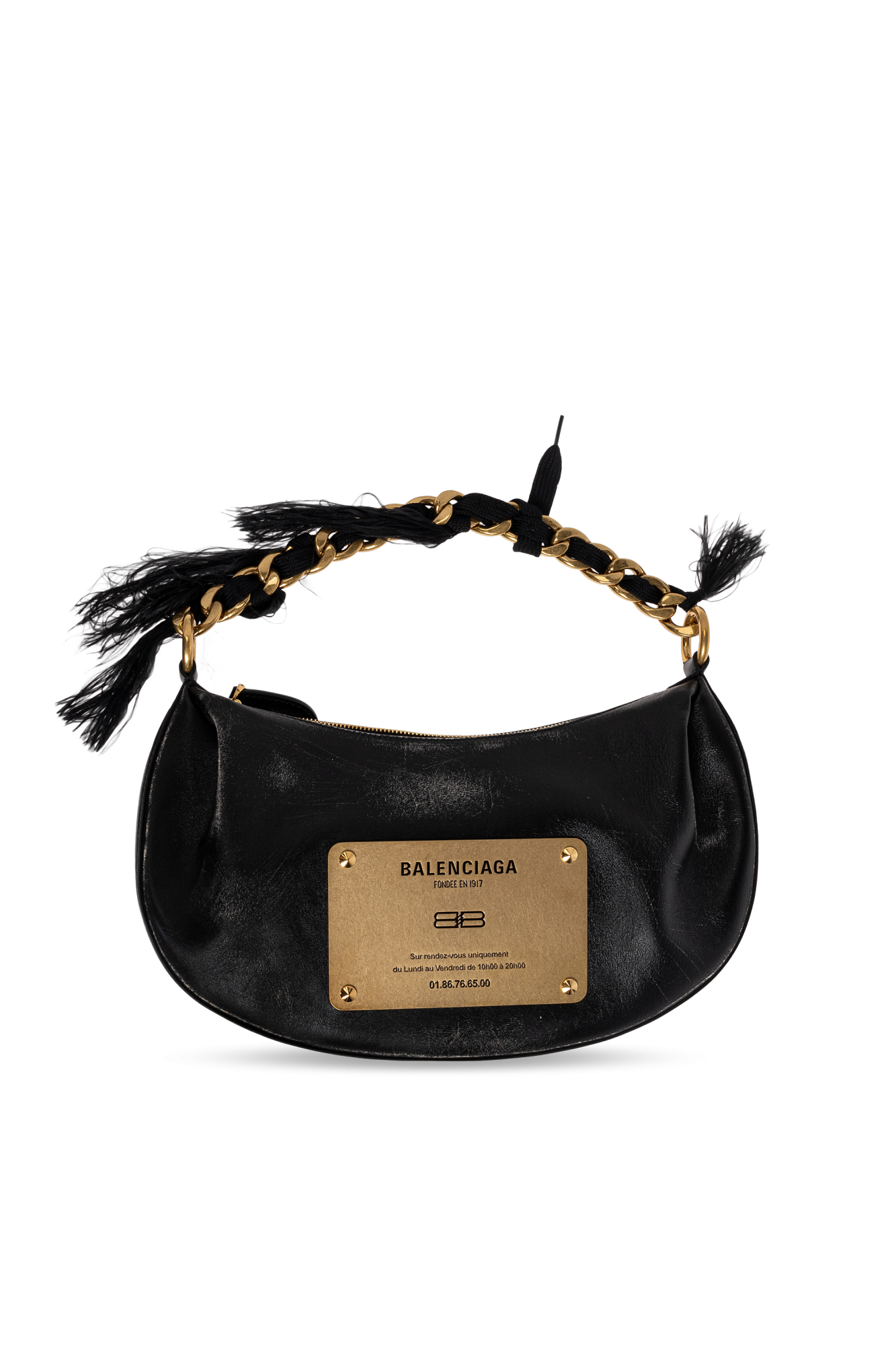 Balenciaga Skórzana Torba Na Ramię Z Efektem `vintage`, Kobiety, Czarny