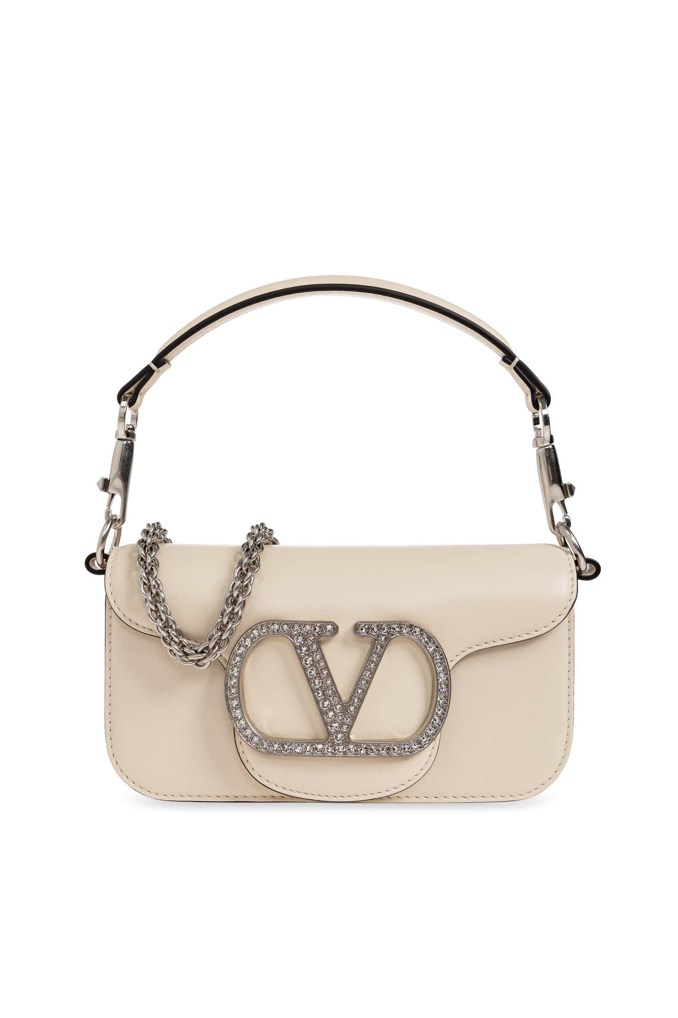Valentino Garavani Torba Z Logo Wysadzanym Kryształami, Kobiety, Kremowy
